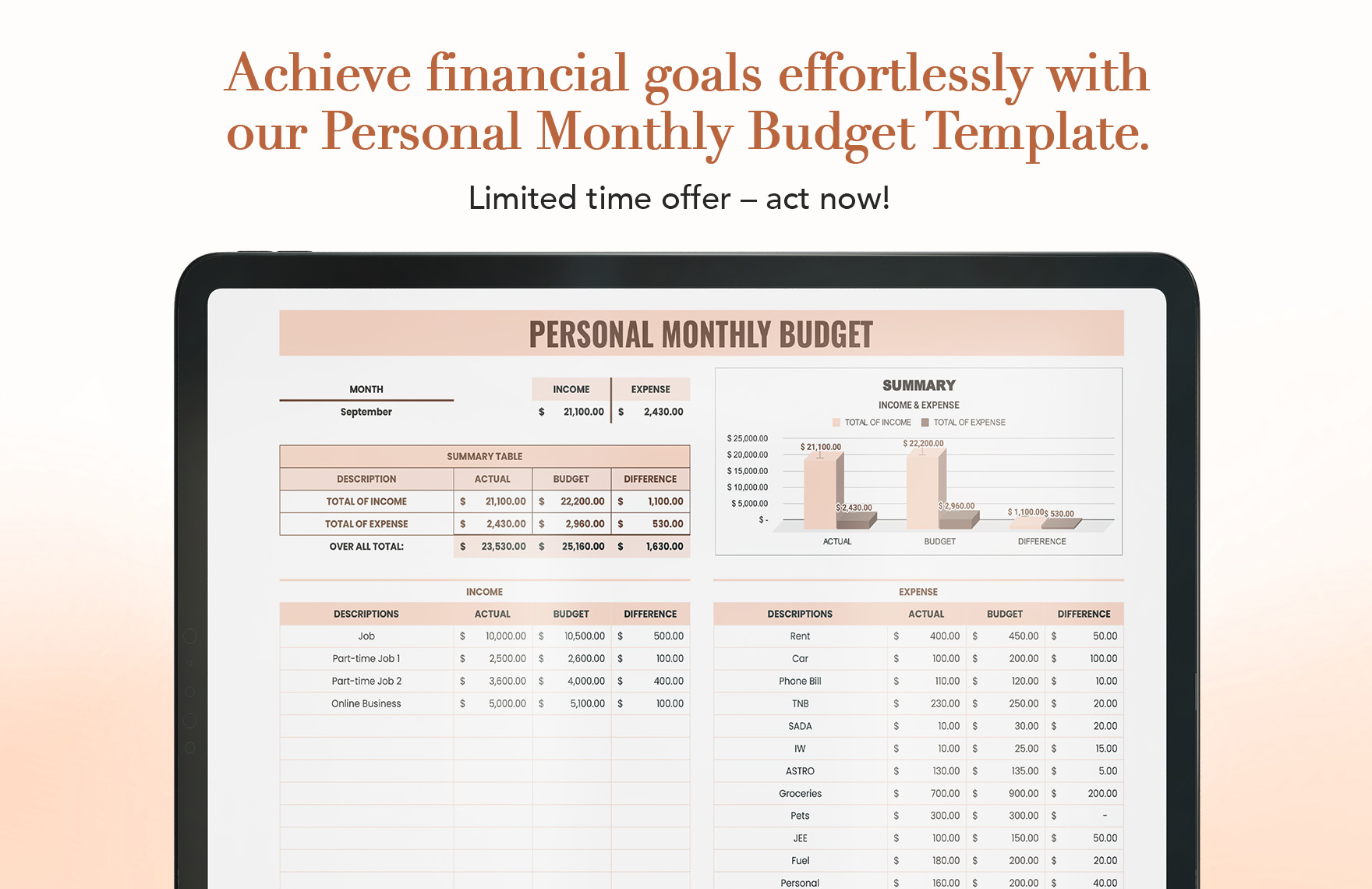 Free Personal Monthly Budget Template Download in Excel Google