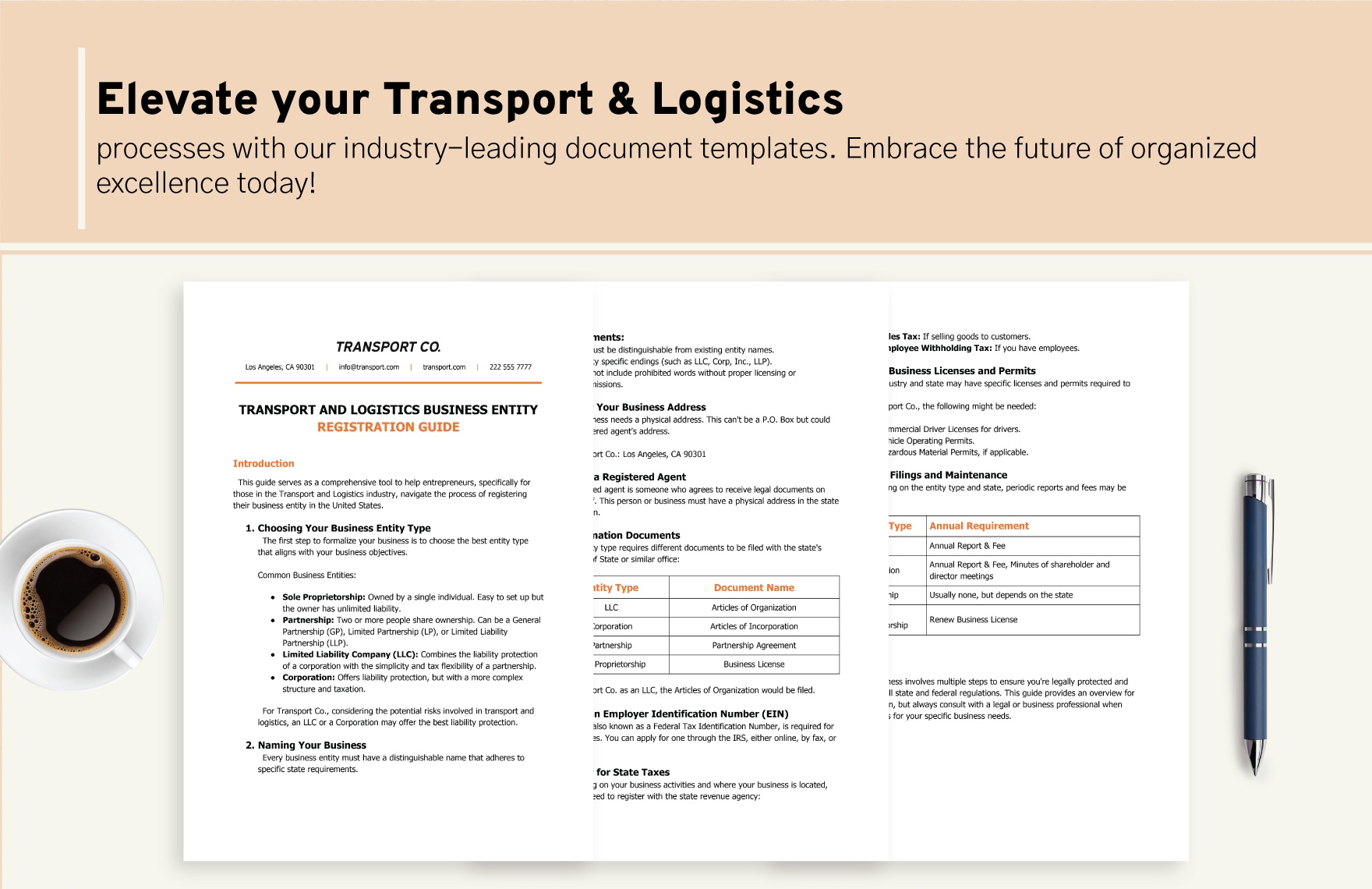 Transport and Logistics Business Entity Registration Guide Template