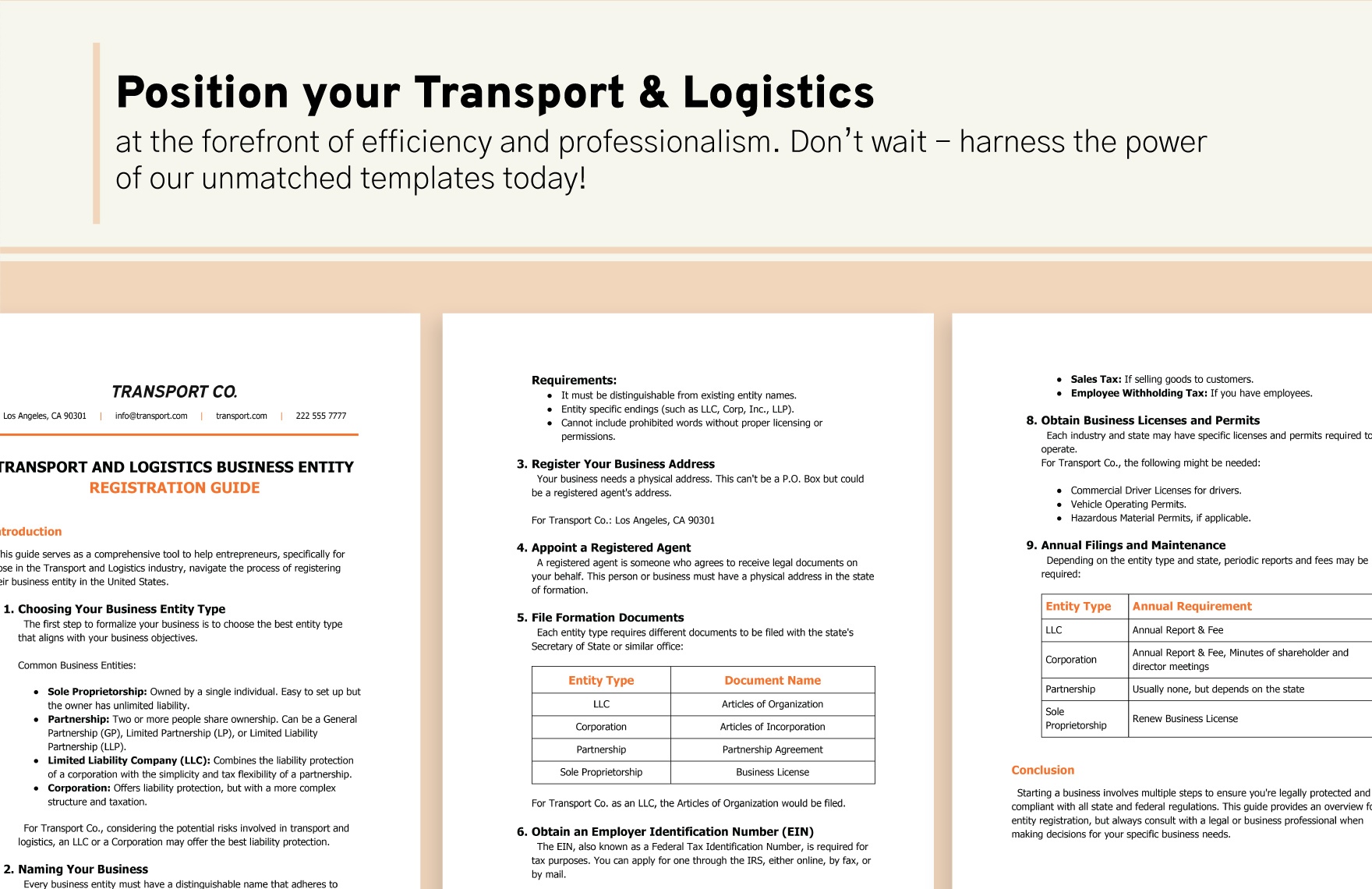 Transport and Logistics Business Entity Registration Guide Template