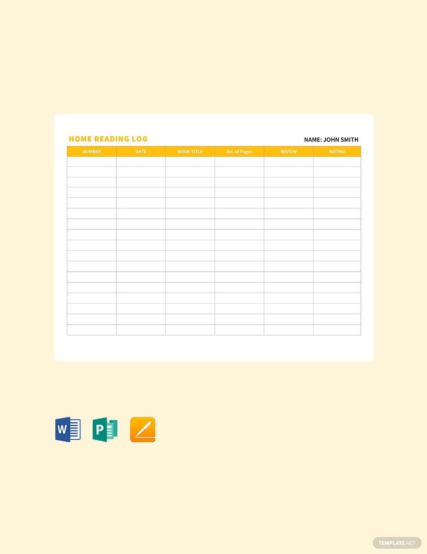 Home Reading Log Template in Word, Google Docs, Apple Pages, Publisher
