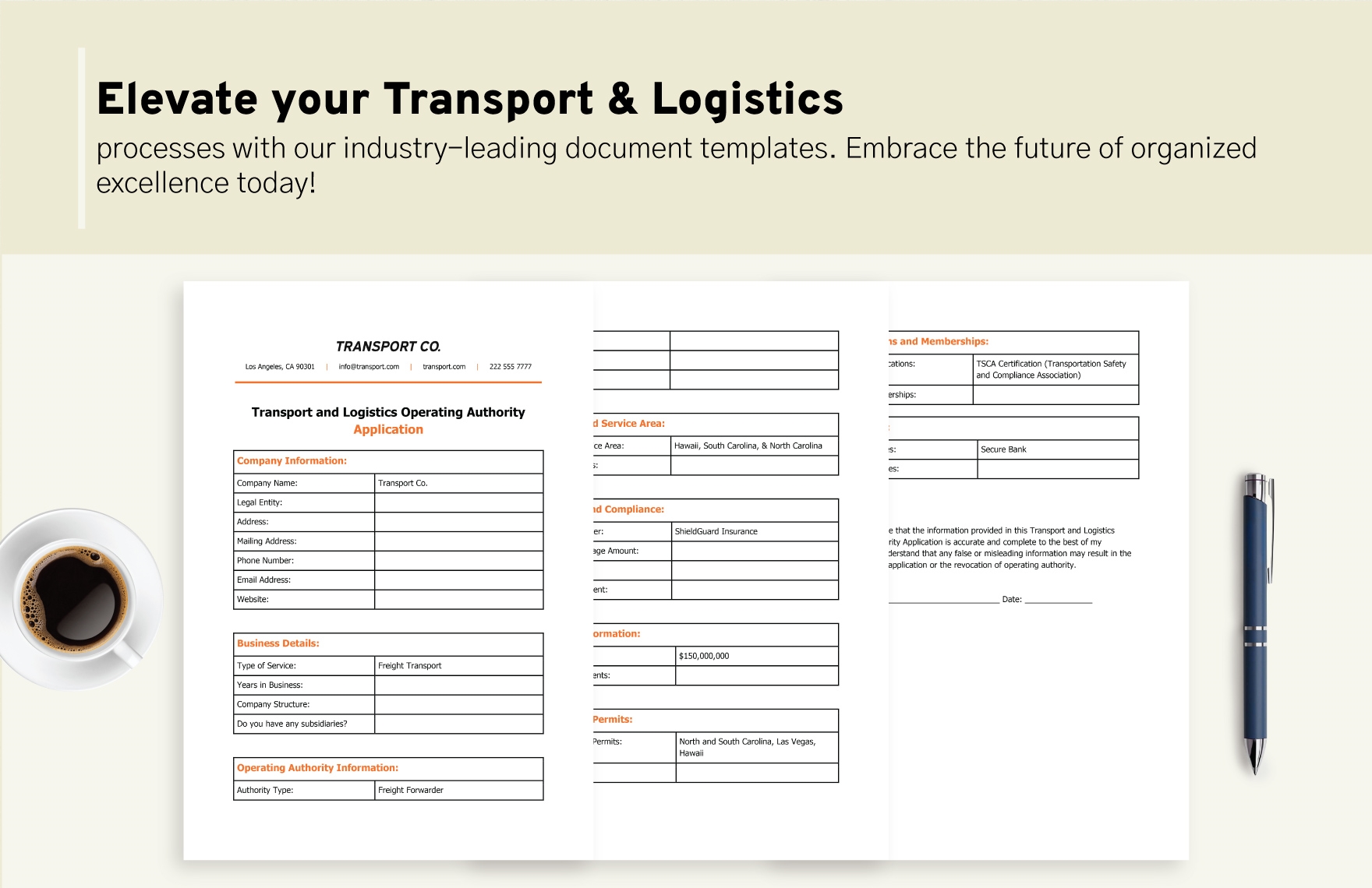 Transport and Logistics Operating Authority Application Template