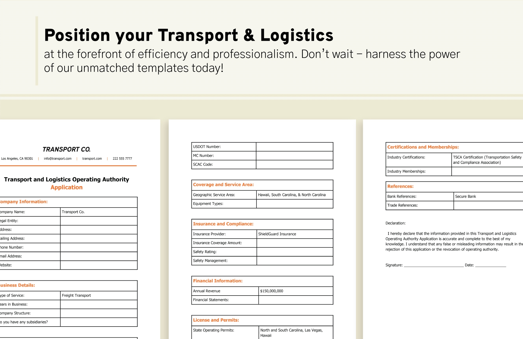 Transport and Logistics Operating Authority Application Template