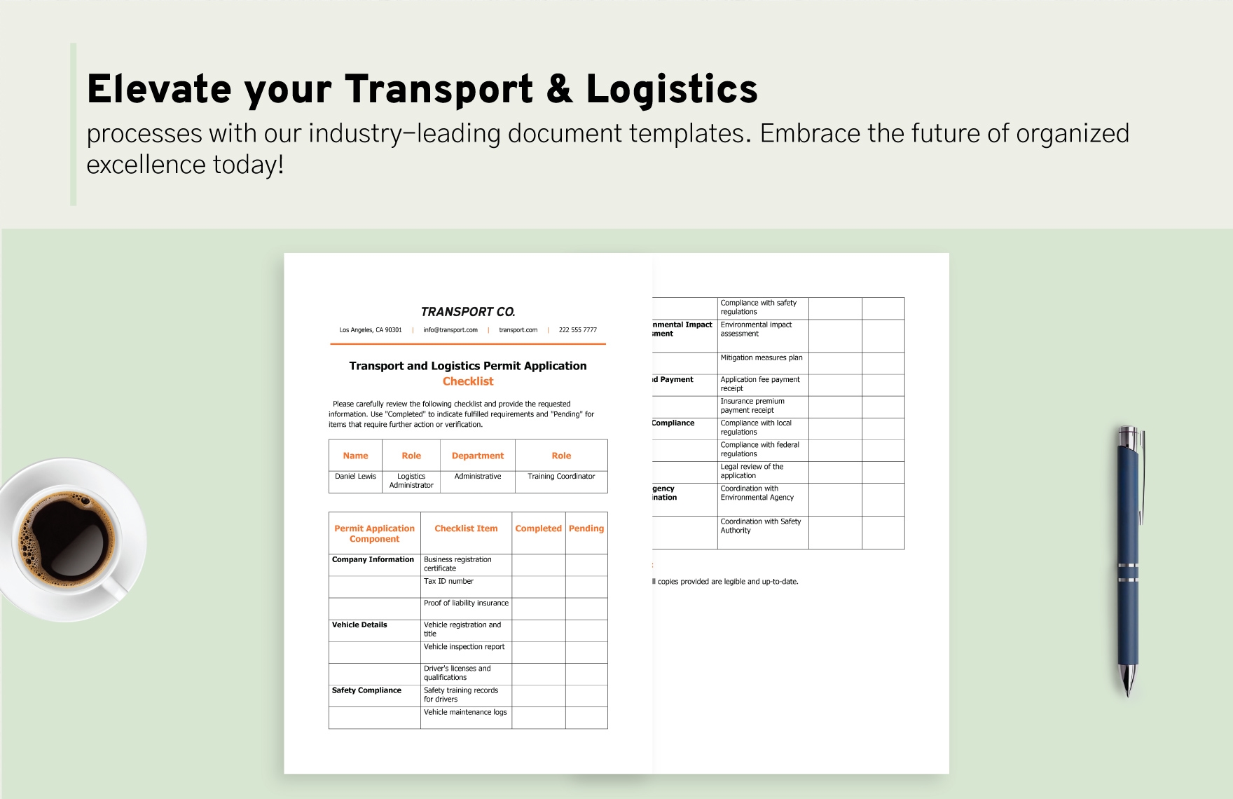 Transport and Logistics Permit Application Checklist Template