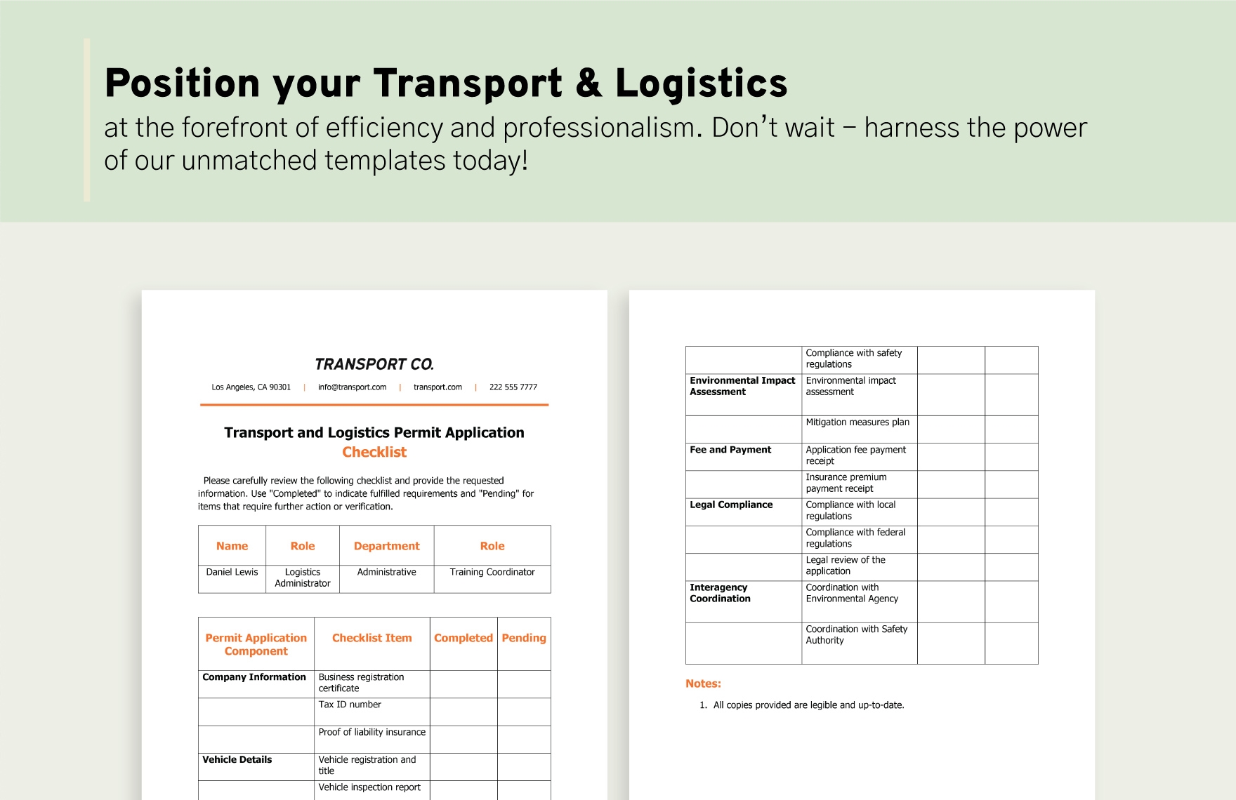 Transport and Logistics Permit Application Checklist Template