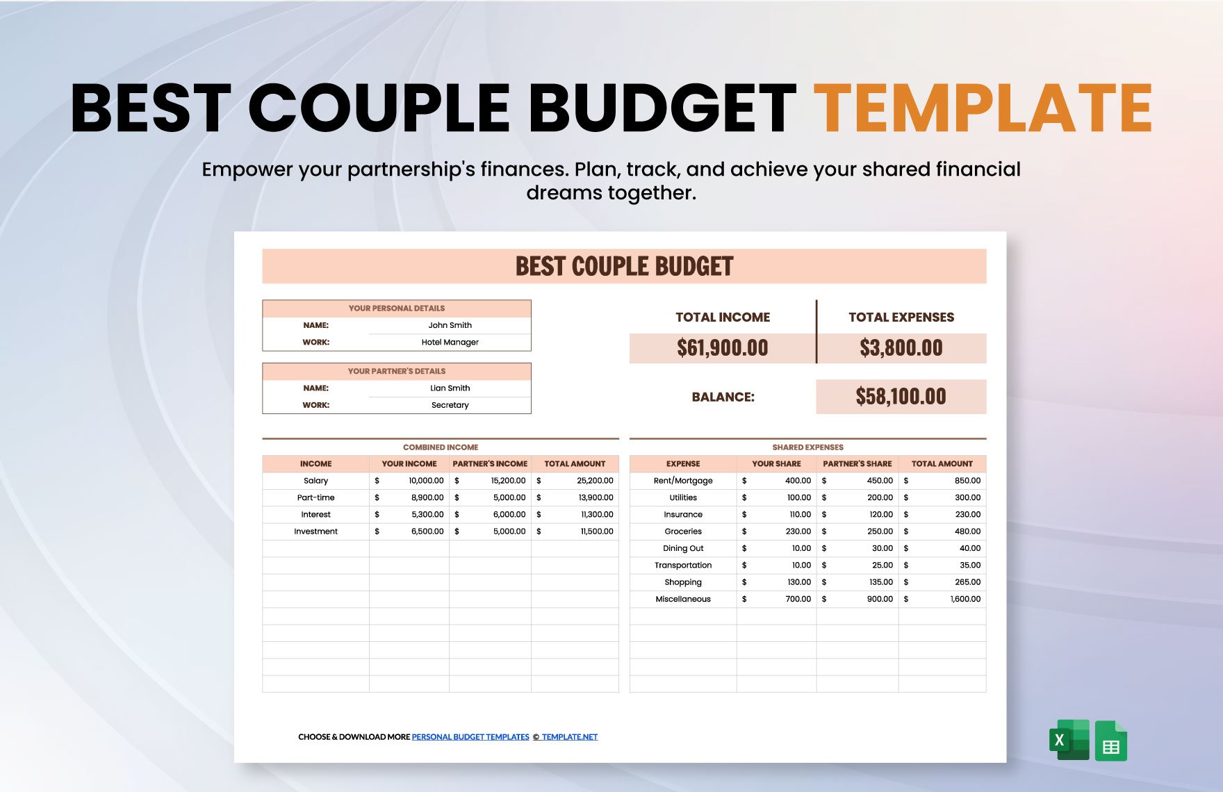 Free Best Couple Budget Template in Excel, Google Sheets