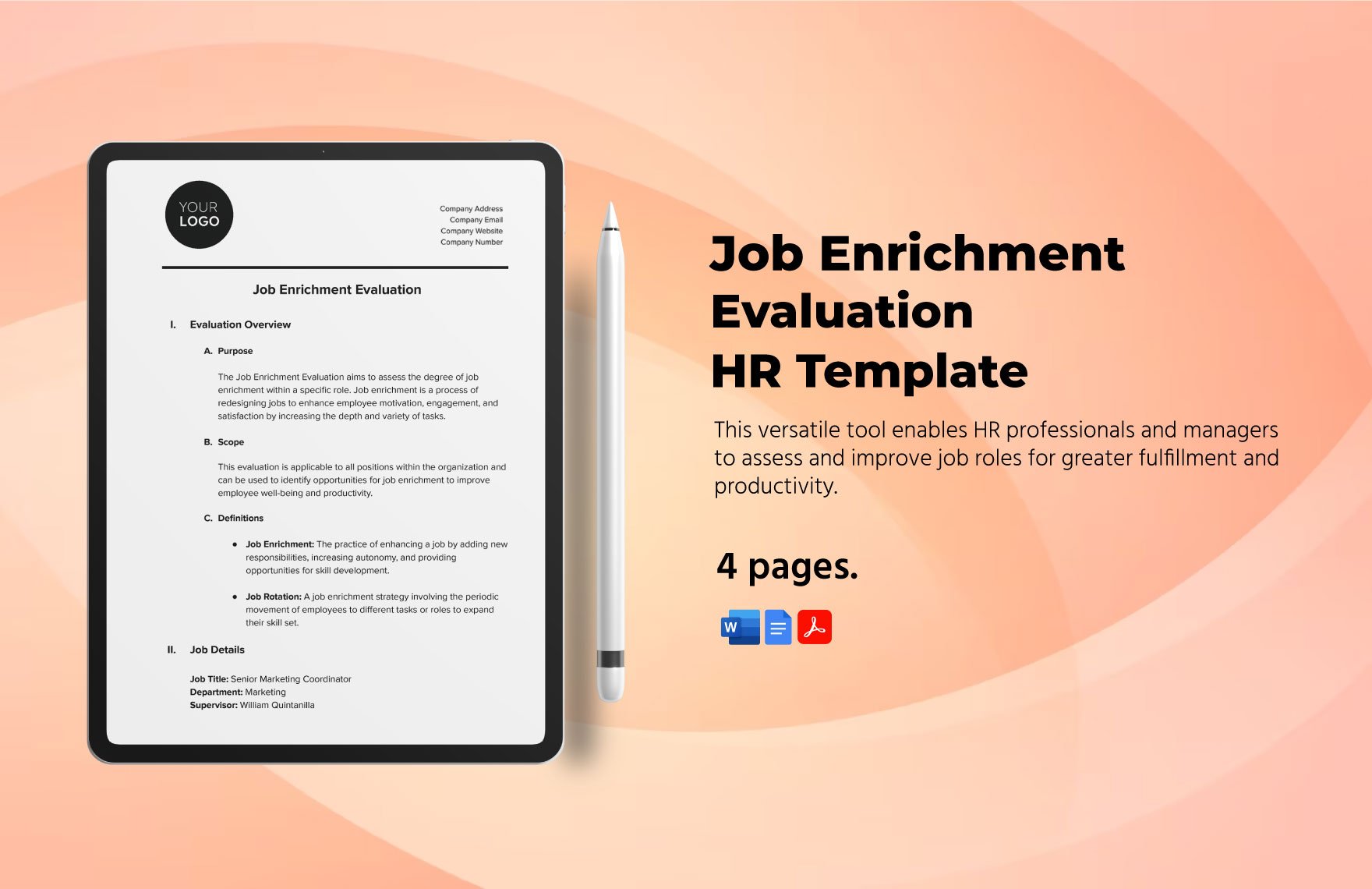 Job Enrichment Evaluation HR Template in Word, Google Docs, PDF