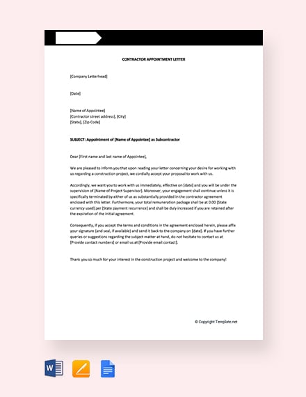 contractor appointment letter