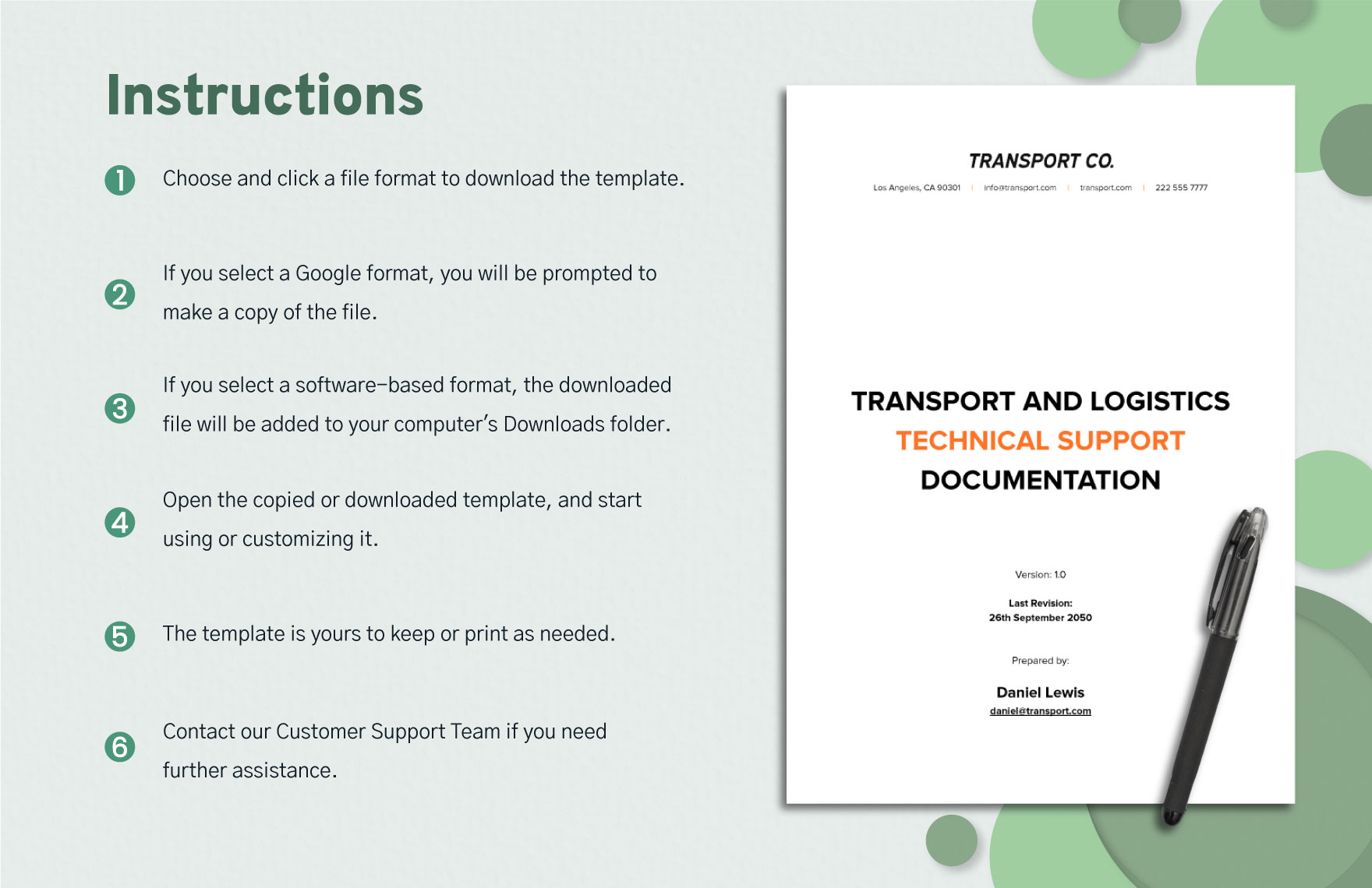 Transport and Logistics Technical Support Documentation Template