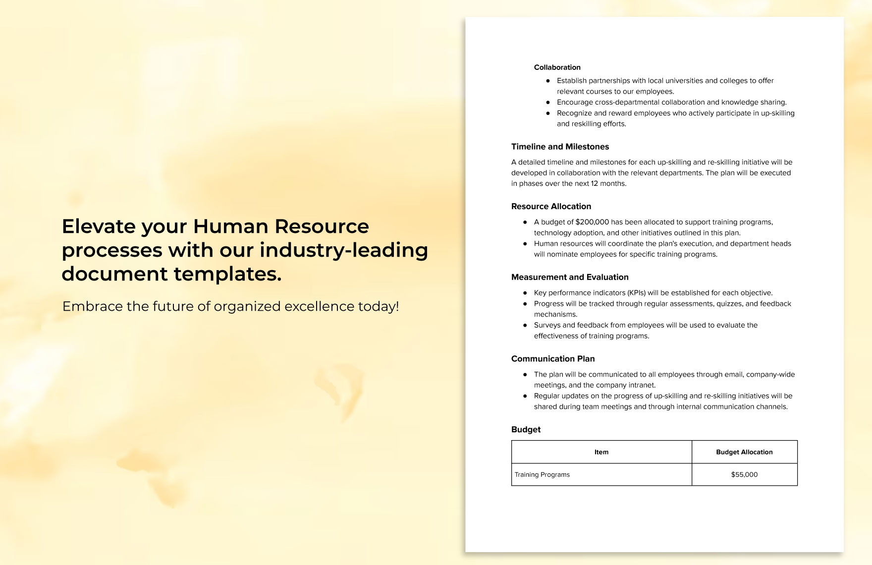 Up-skilling & Re-skilling Plan HR Template
