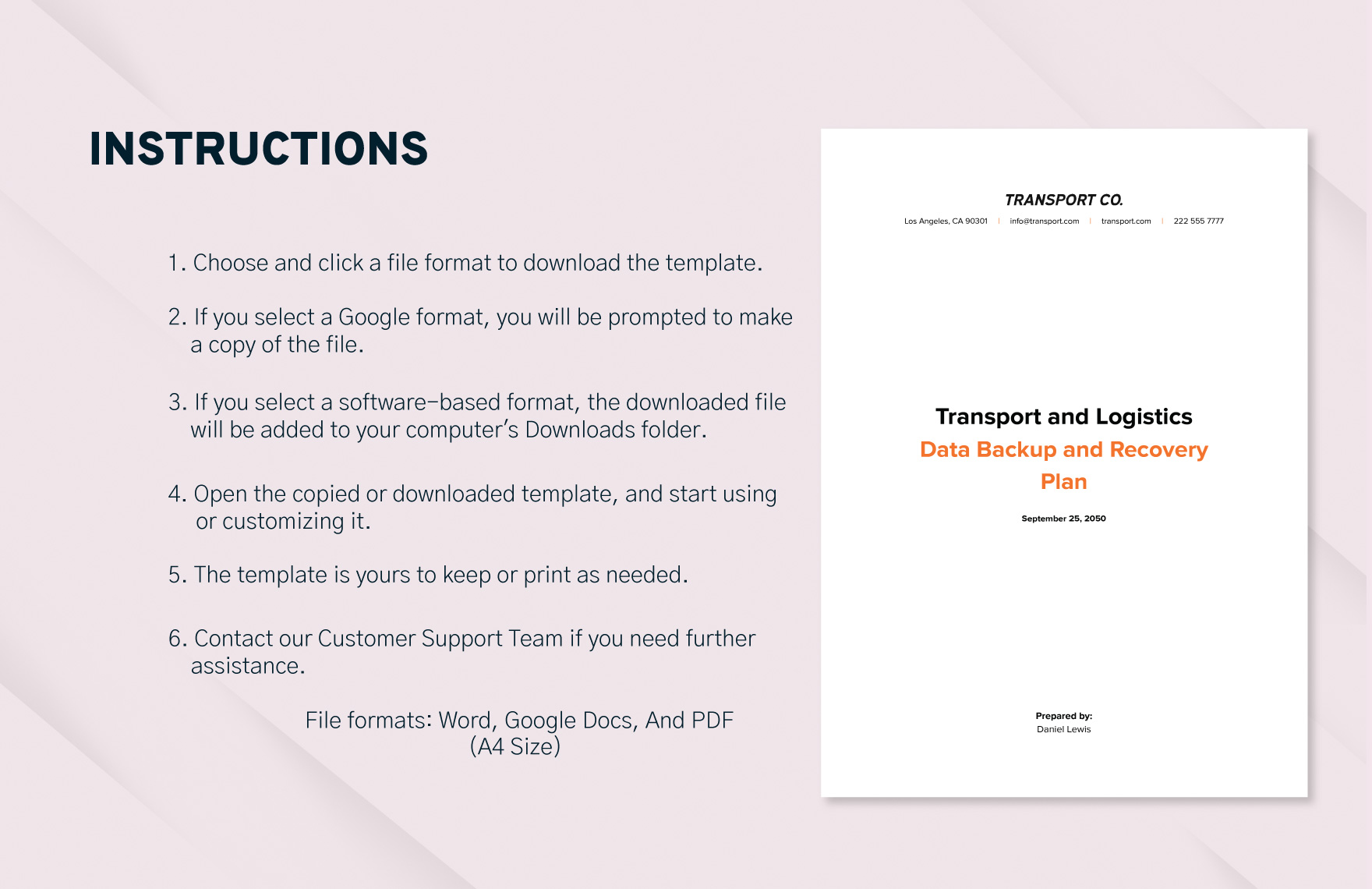 Transport and Logistics Data Backup and Recovery Plan Template