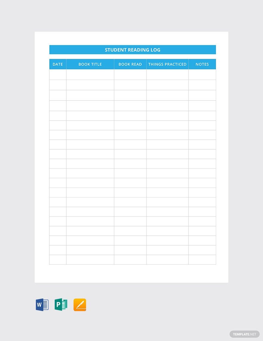 Student Reading Log Template in Word, Google Docs, Apple Pages, Publisher