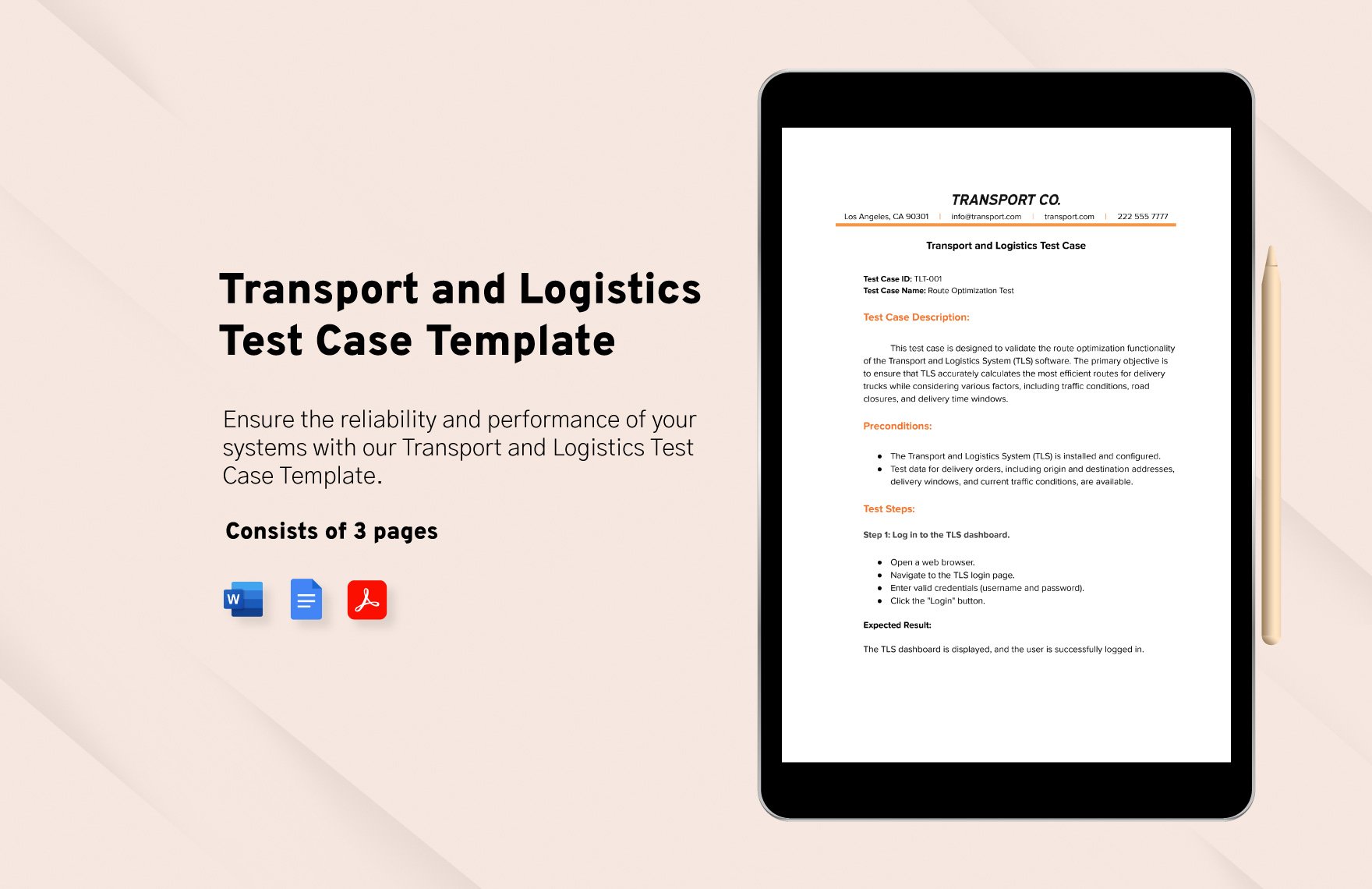Transport and Logistics Test Case Template