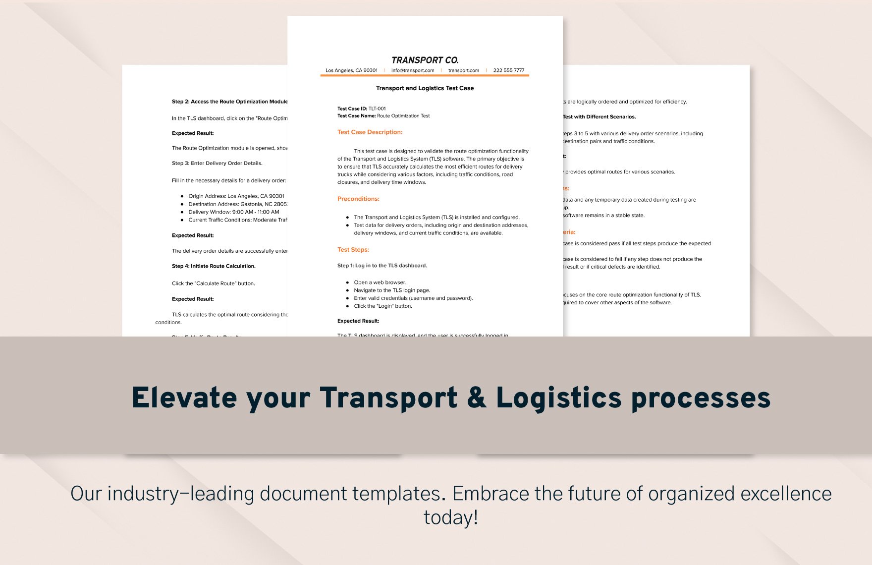 Transport and Logistics Test Case Template