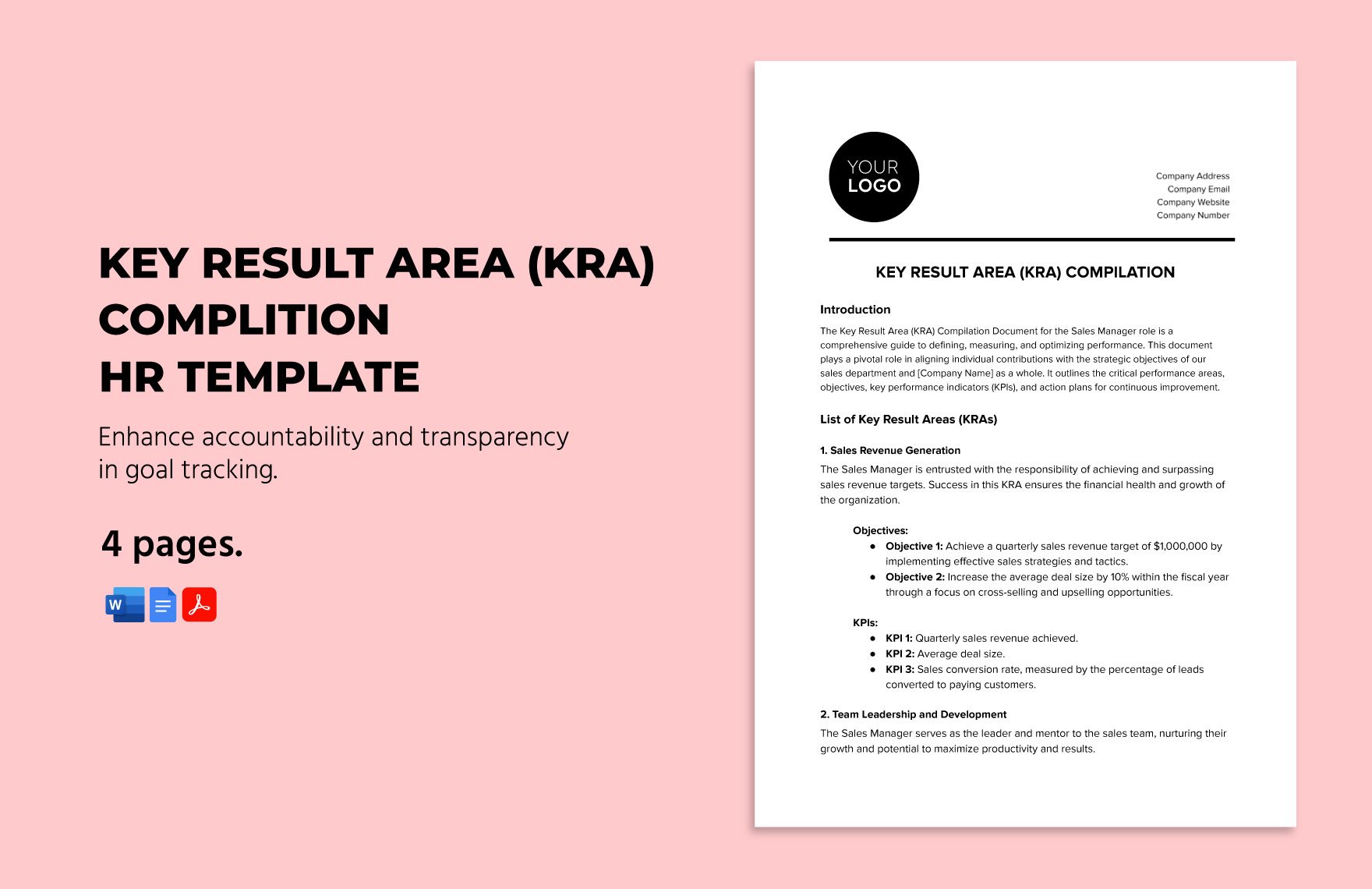 Key Result Area (KRA) Compilation HR Template in Word, Google Docs, PDF