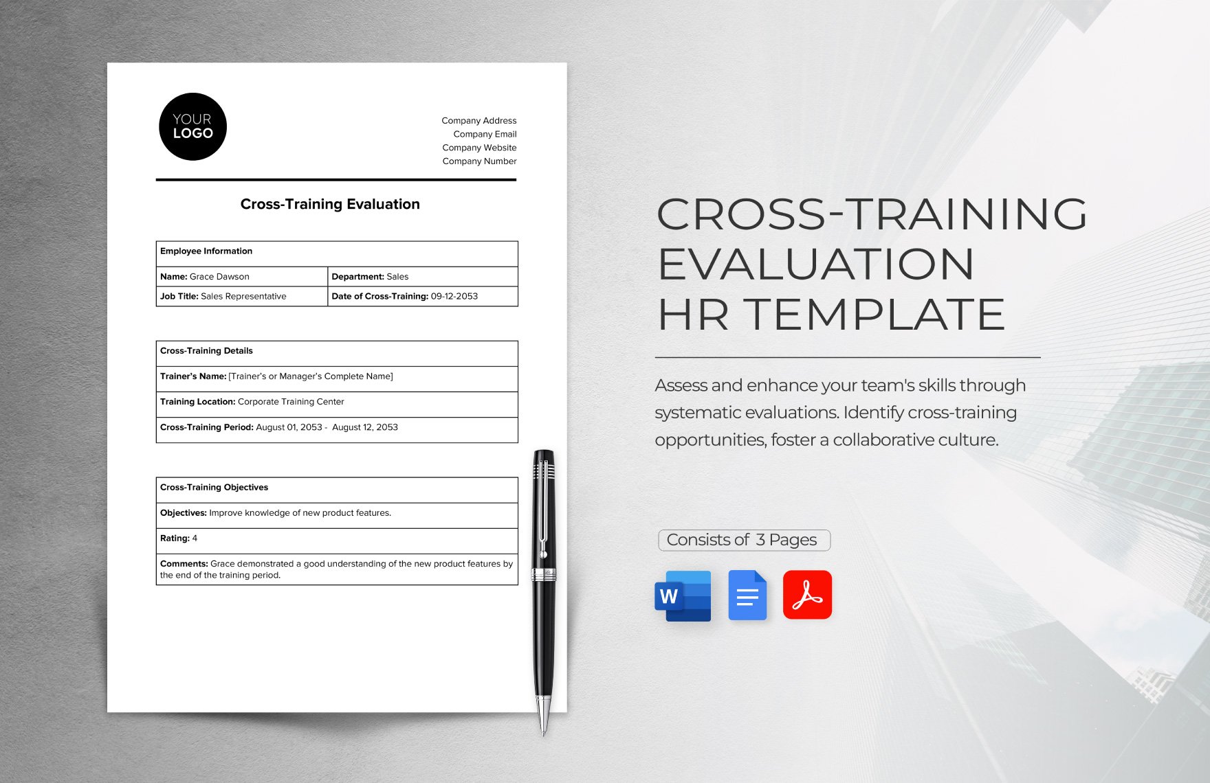 Cross-training Evaluation HR Template in Word, Google Docs, PDF