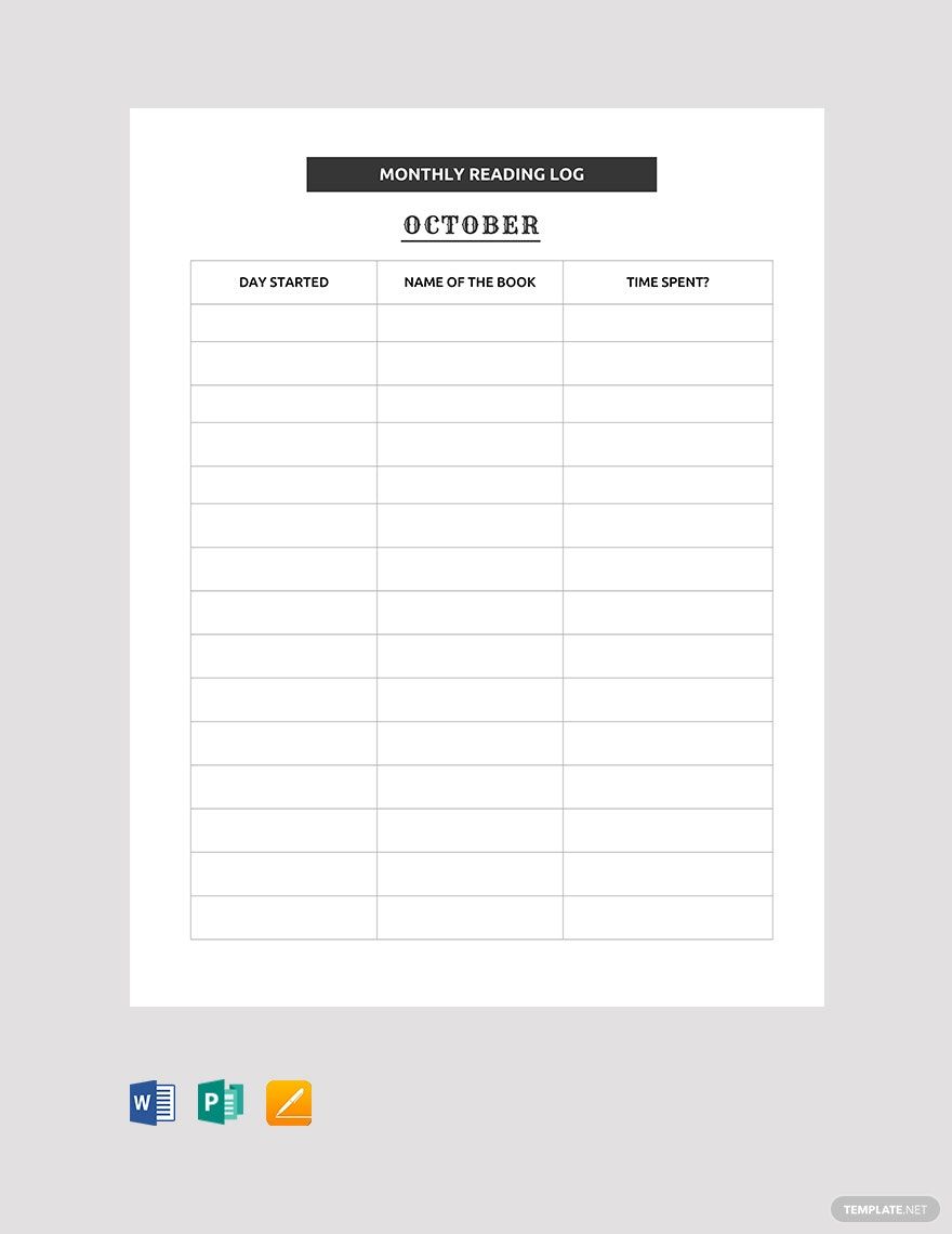 Monthly Reading Log Template
