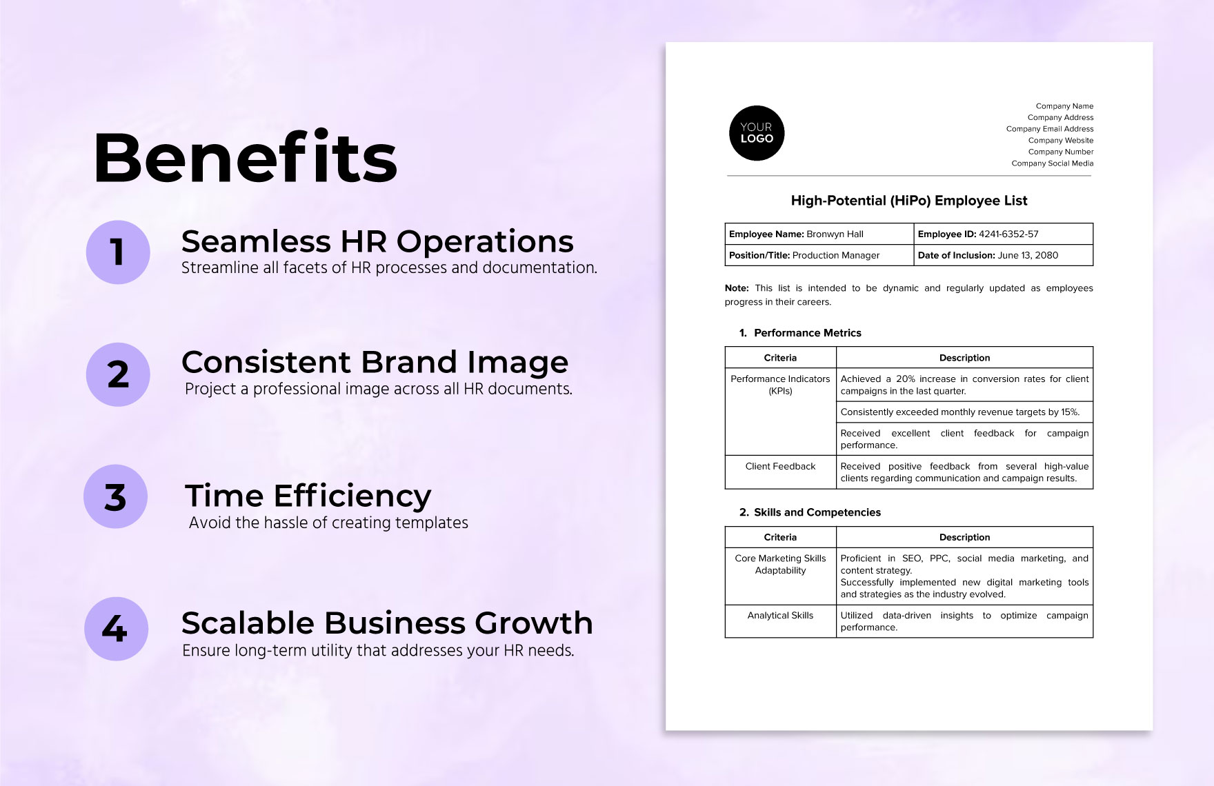 High-Potential (HiPo) Employee List HR Template