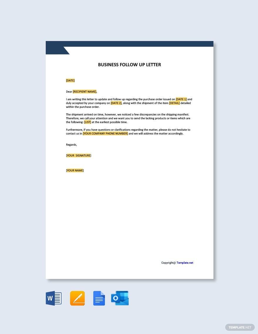 Business Follow Up Letter in Word, Google Docs, PDF, Apple Pages, Outlook