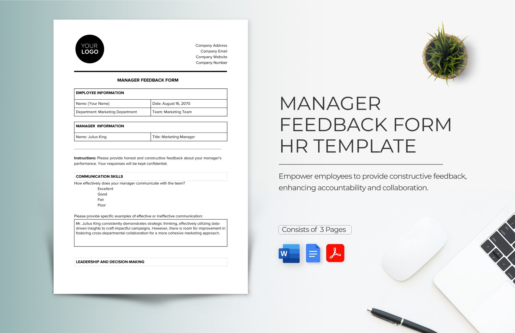 Manager Feedback Form HR Template in Word, Google Docs, PDF