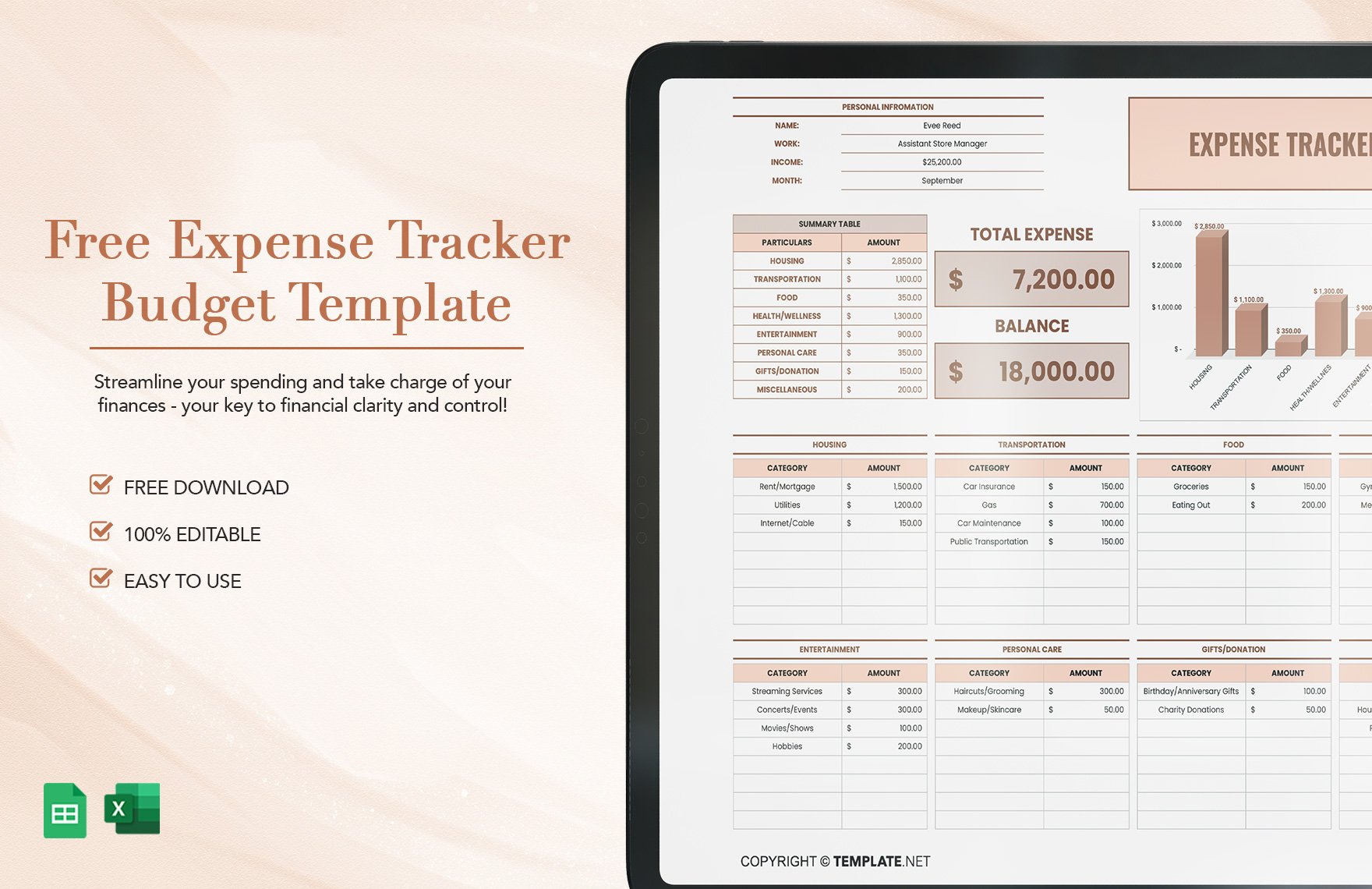 Free Expense Tracker Budget Template in Excel, Google Sheets