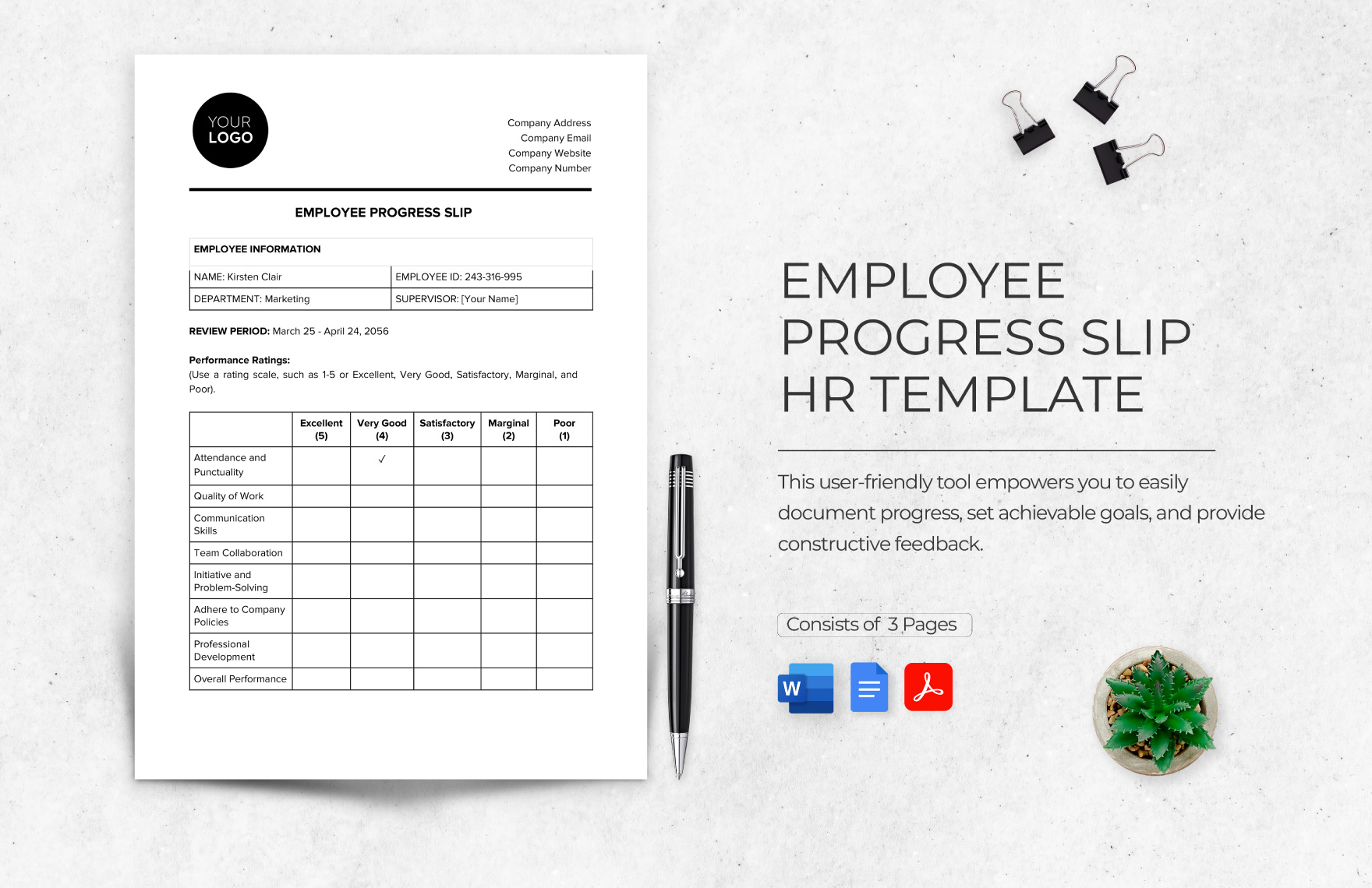 Employee Progress Slip HR Template in Word, Google Docs, PDF