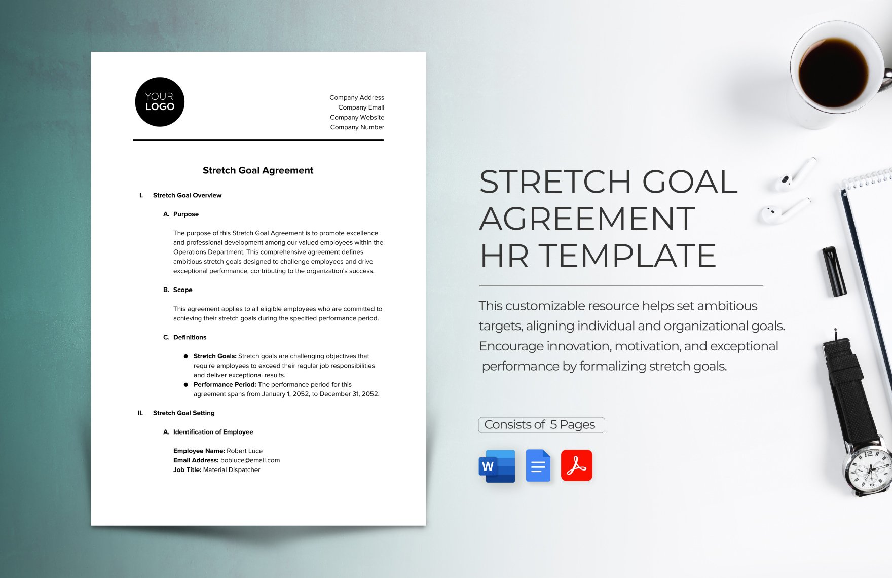 Stretch Goal Agreement HR Template in Word, Google Docs, PDF