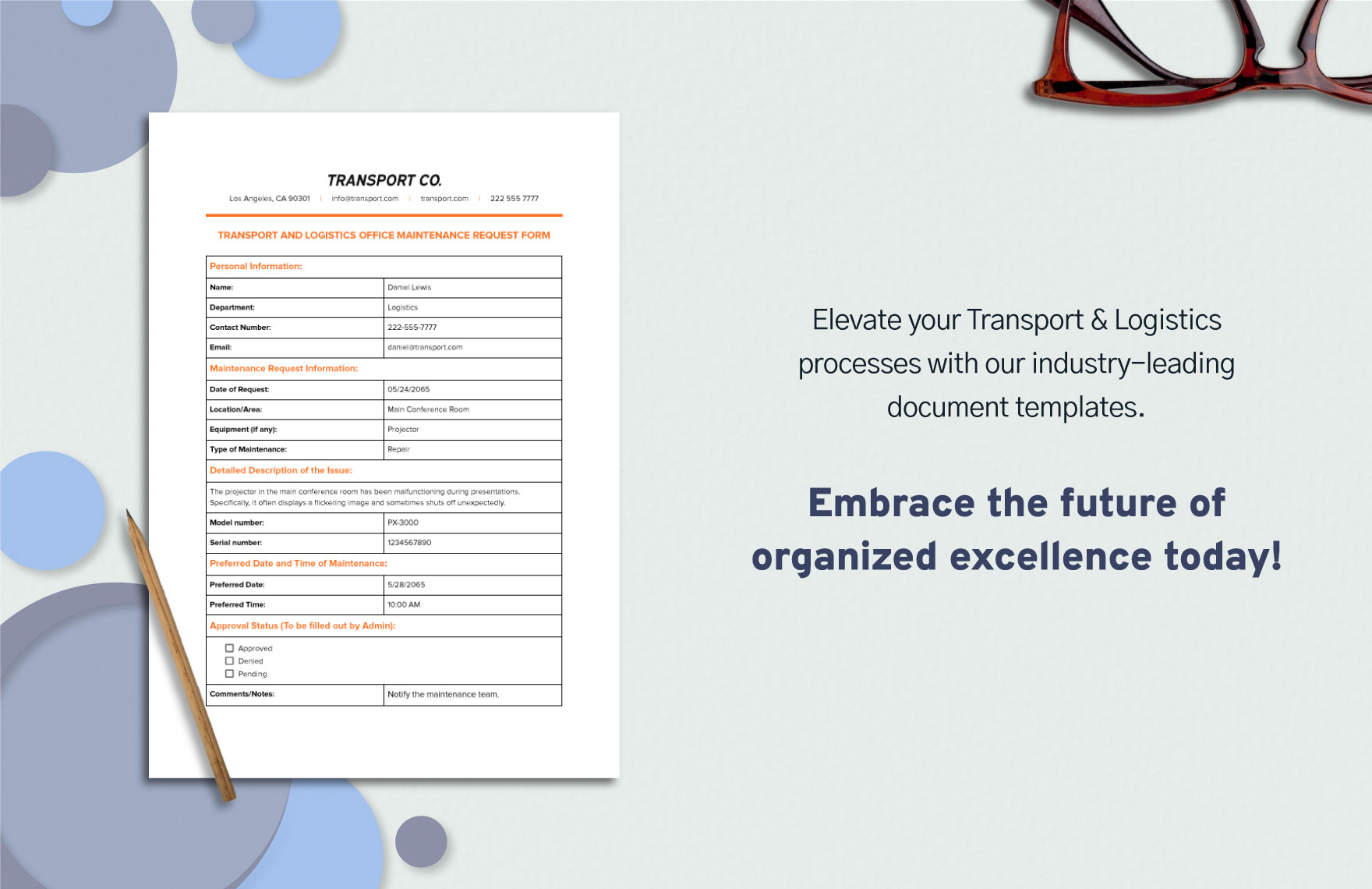 Transport and Logistics Office Maintenance Request Form Template