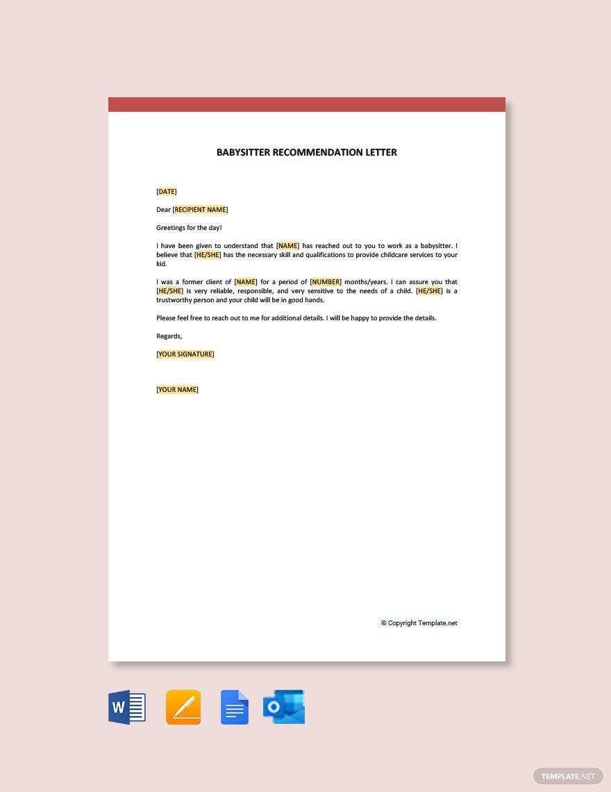 Free Babysitter Recommendation Letter Template