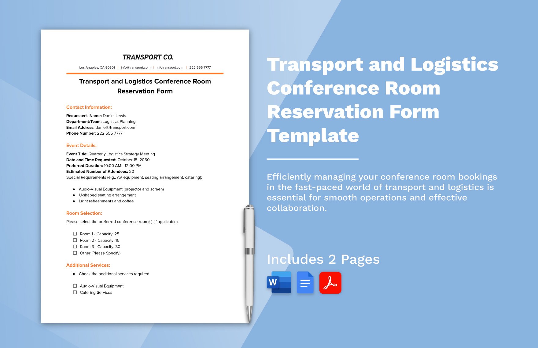 Transport and Logistics Conference Room Reservation Form Template