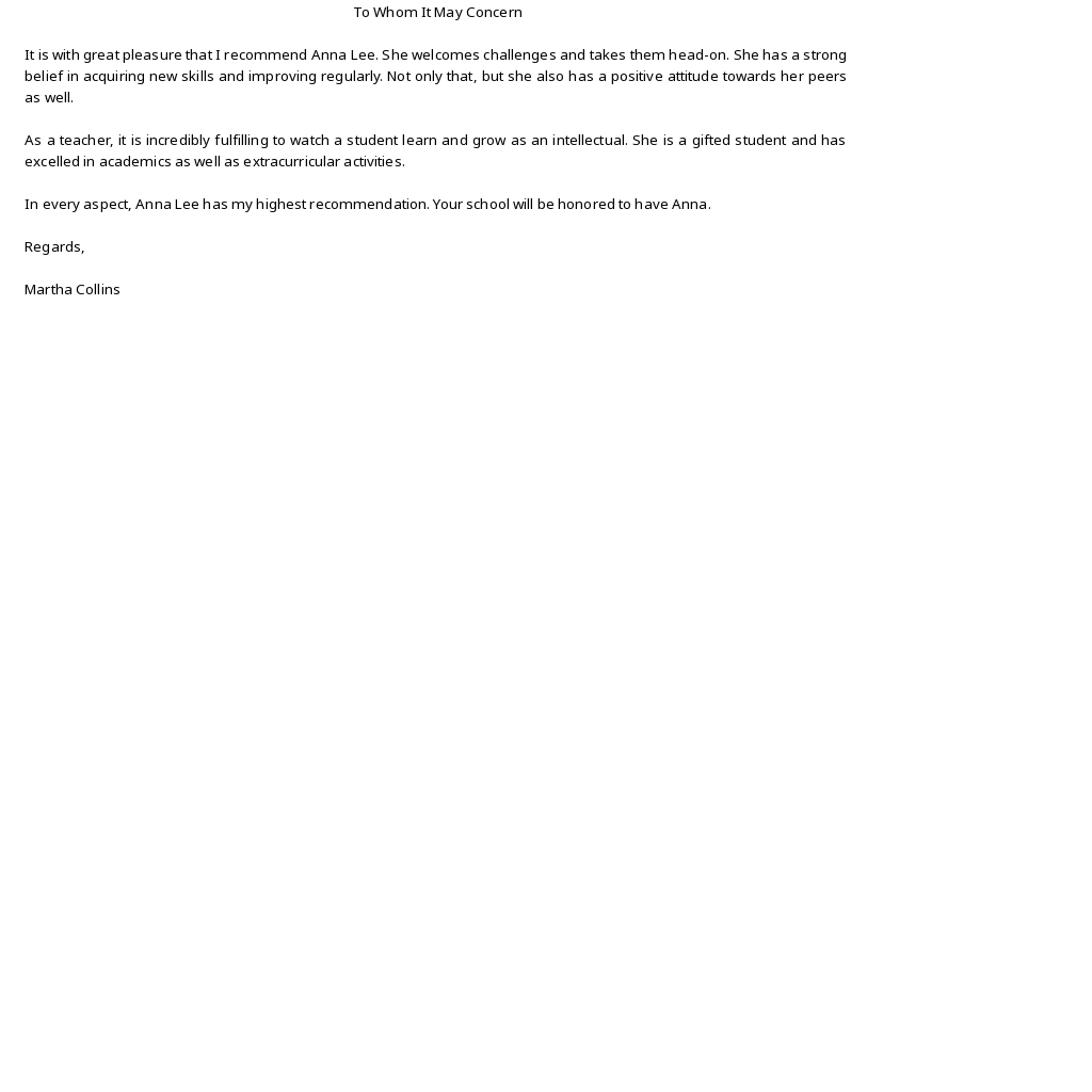 High School Recommendation Letter From Teacher Template - Google Docs, Word
