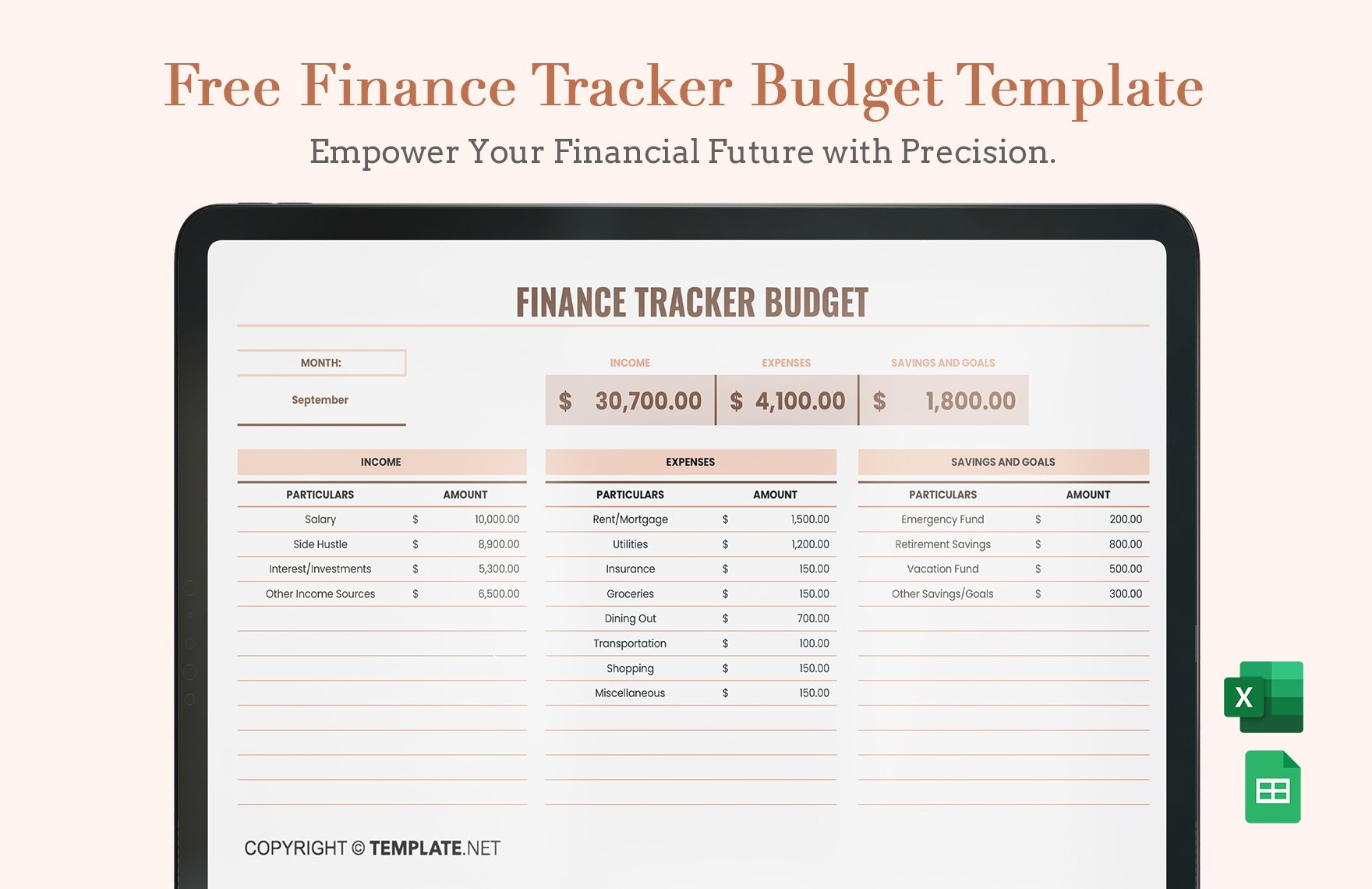 Free Finance Tracker Budget Template in Excel, Google Sheets