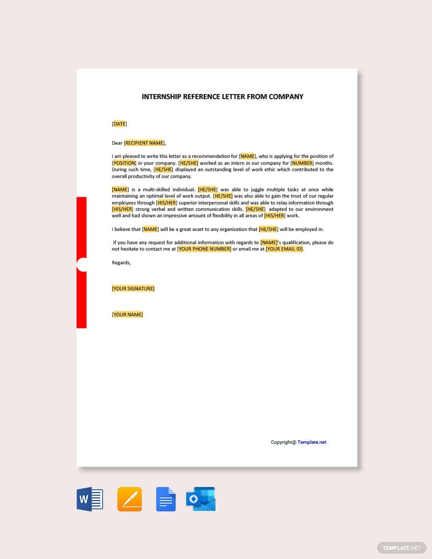 Internship Reference Letter From Company in Word, Pages, Google Docs, Outlook, PDF - Download | Template.net