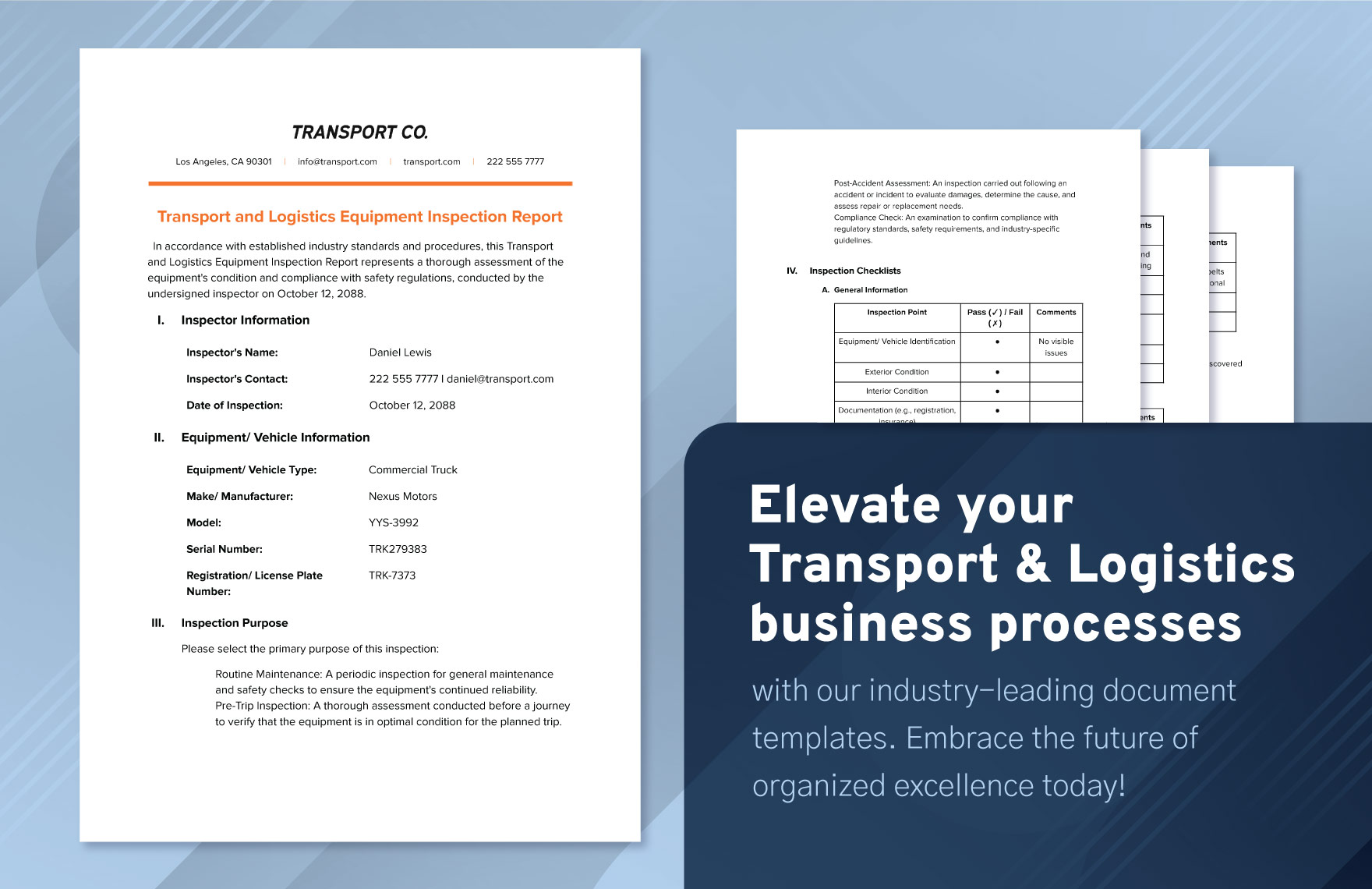 Transport and Logistics Equipment Inspection Report Template