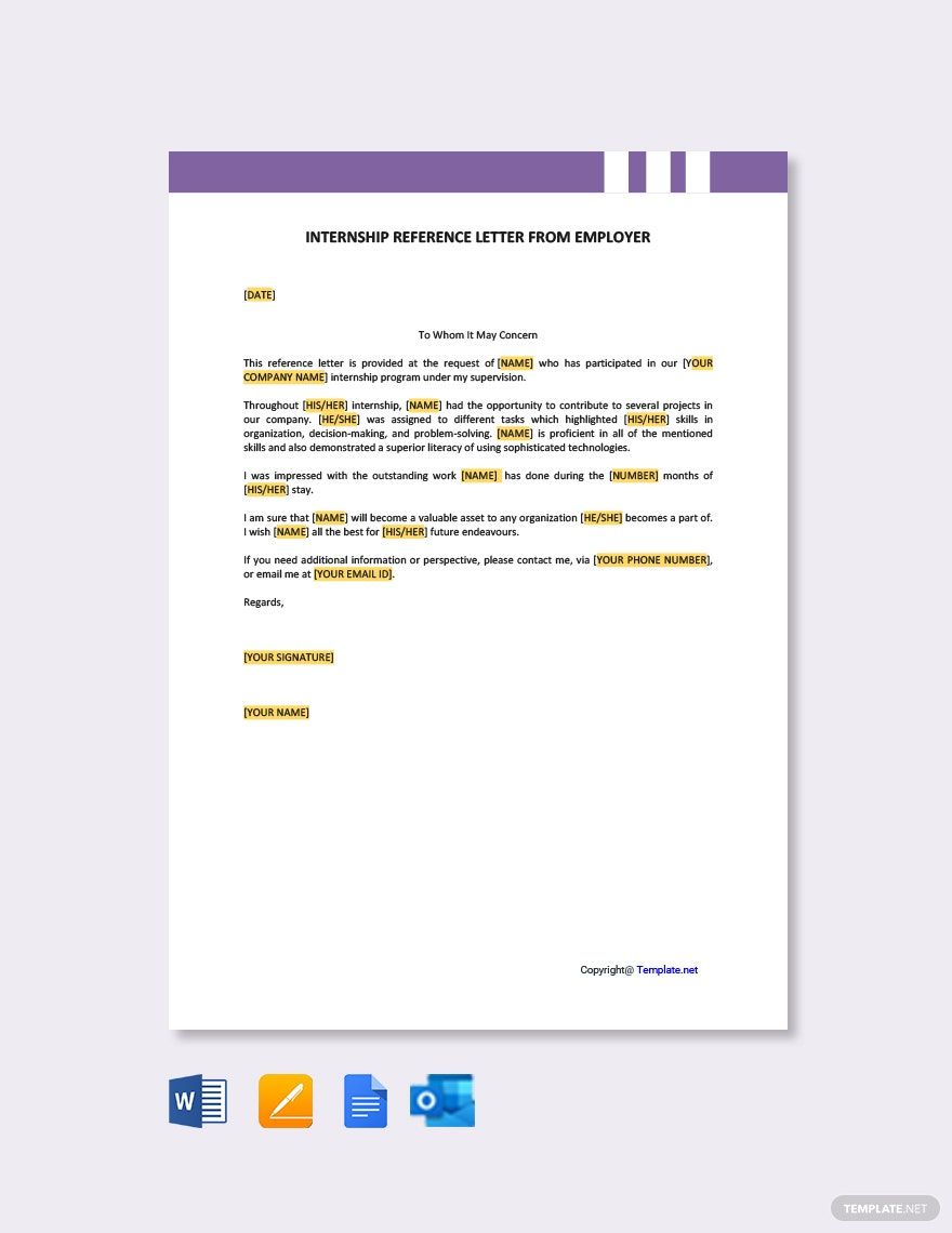 Internship Reference Letter Word Templates Design Free Download 