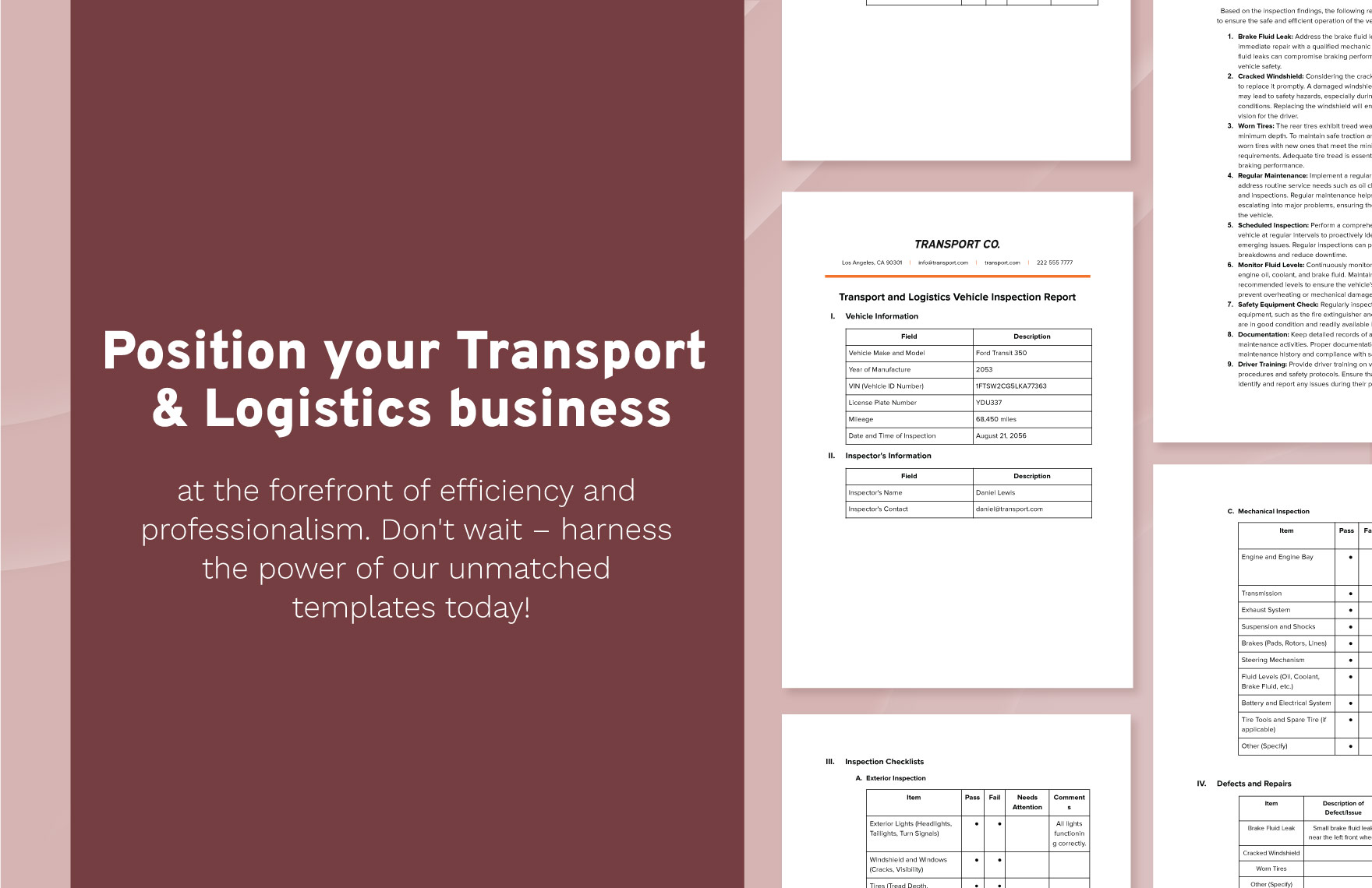 Transport and Logistics Vehicle Inspection Report Template