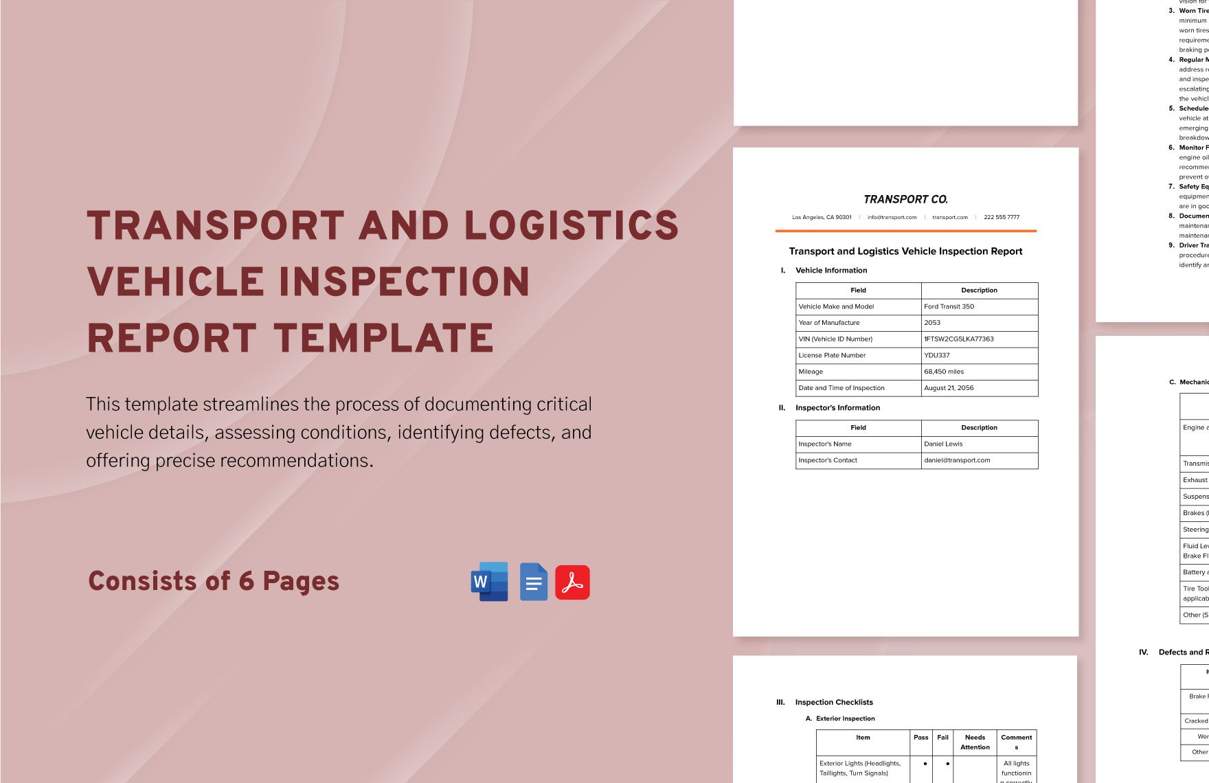 Transport and Logistics Vehicle Inspection Report Template