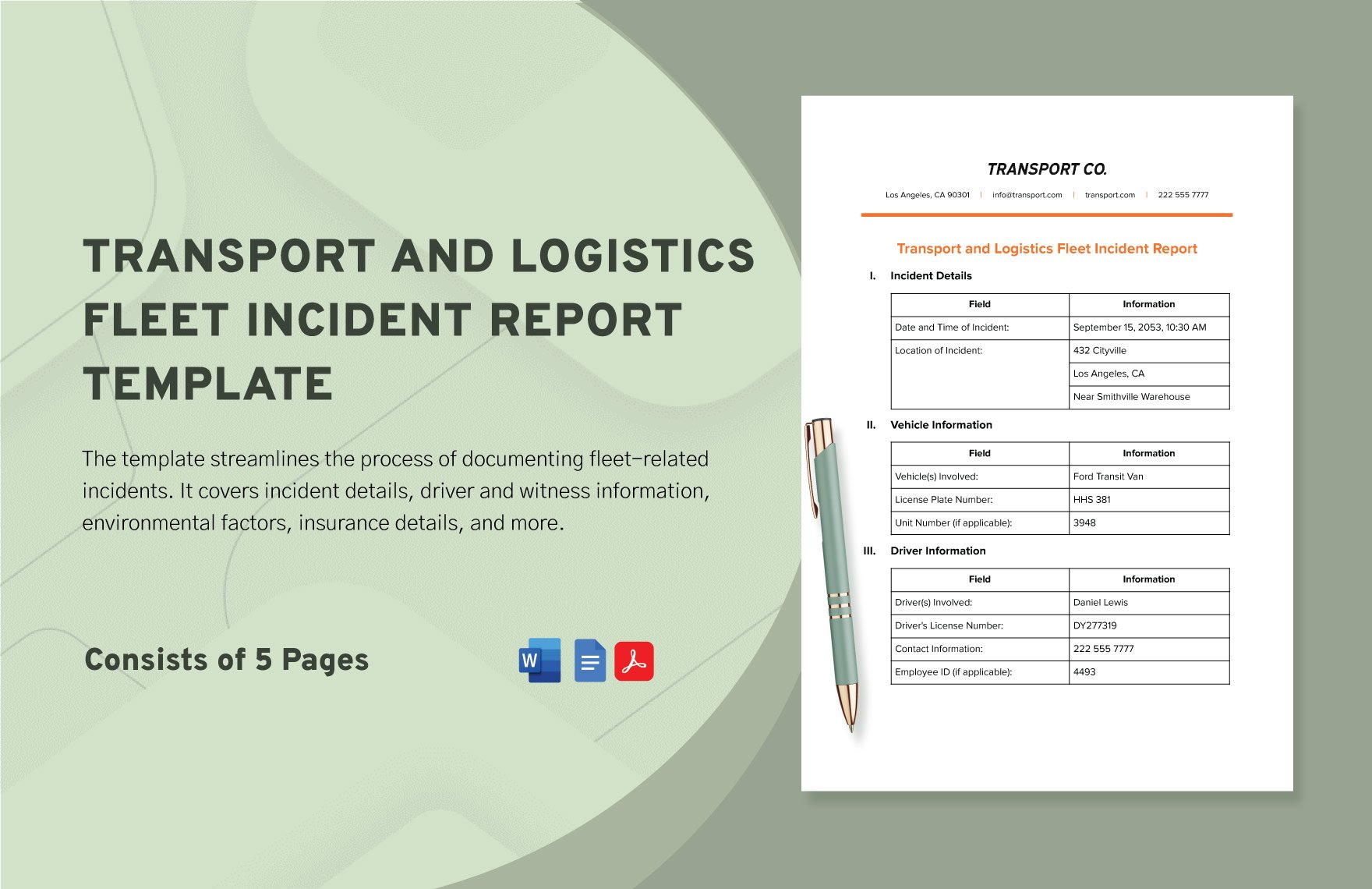 Transport and Logistics Fleet Incident Report Template
