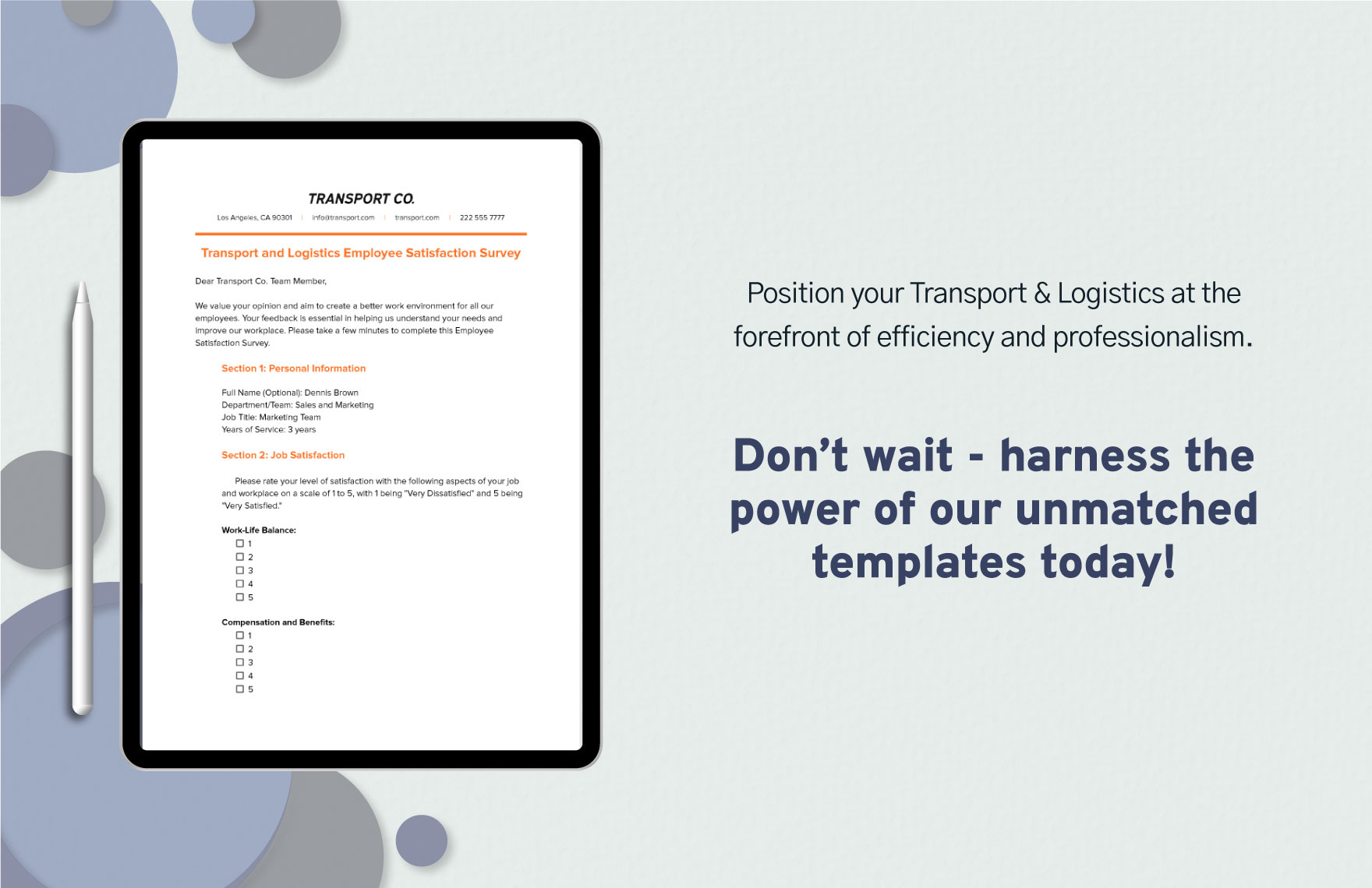 Transport and Logistics Employee Satisfaction Survey Template