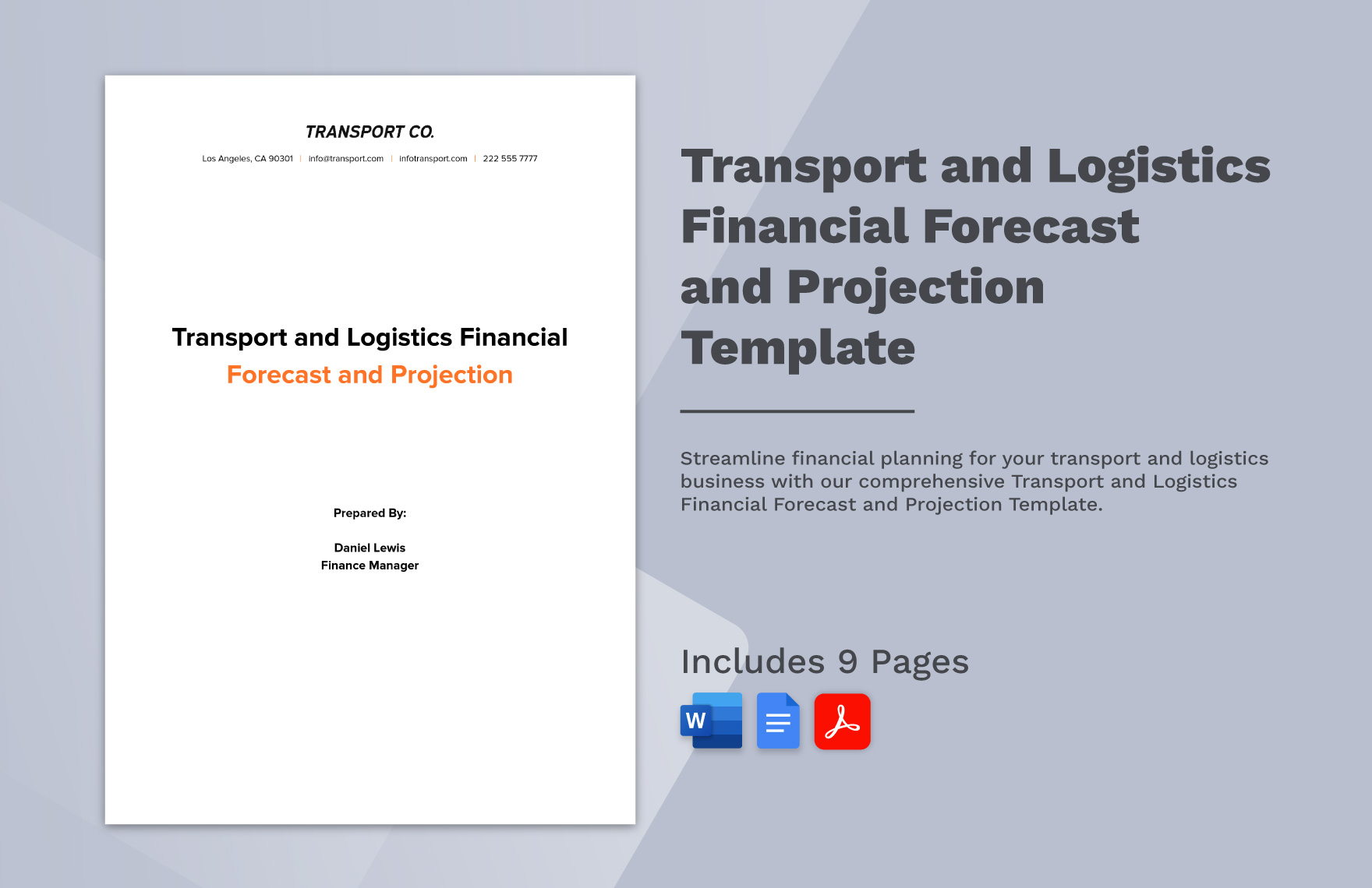 Transport and Logistics Financial Forecast and Projection Template in Word, Google Docs, PDF