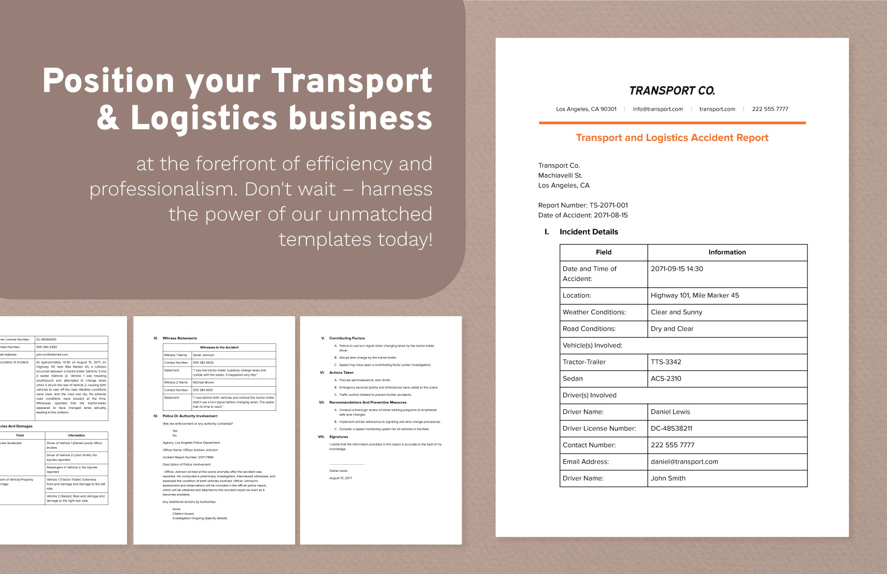 Transport and Logistics Accident Report Template
