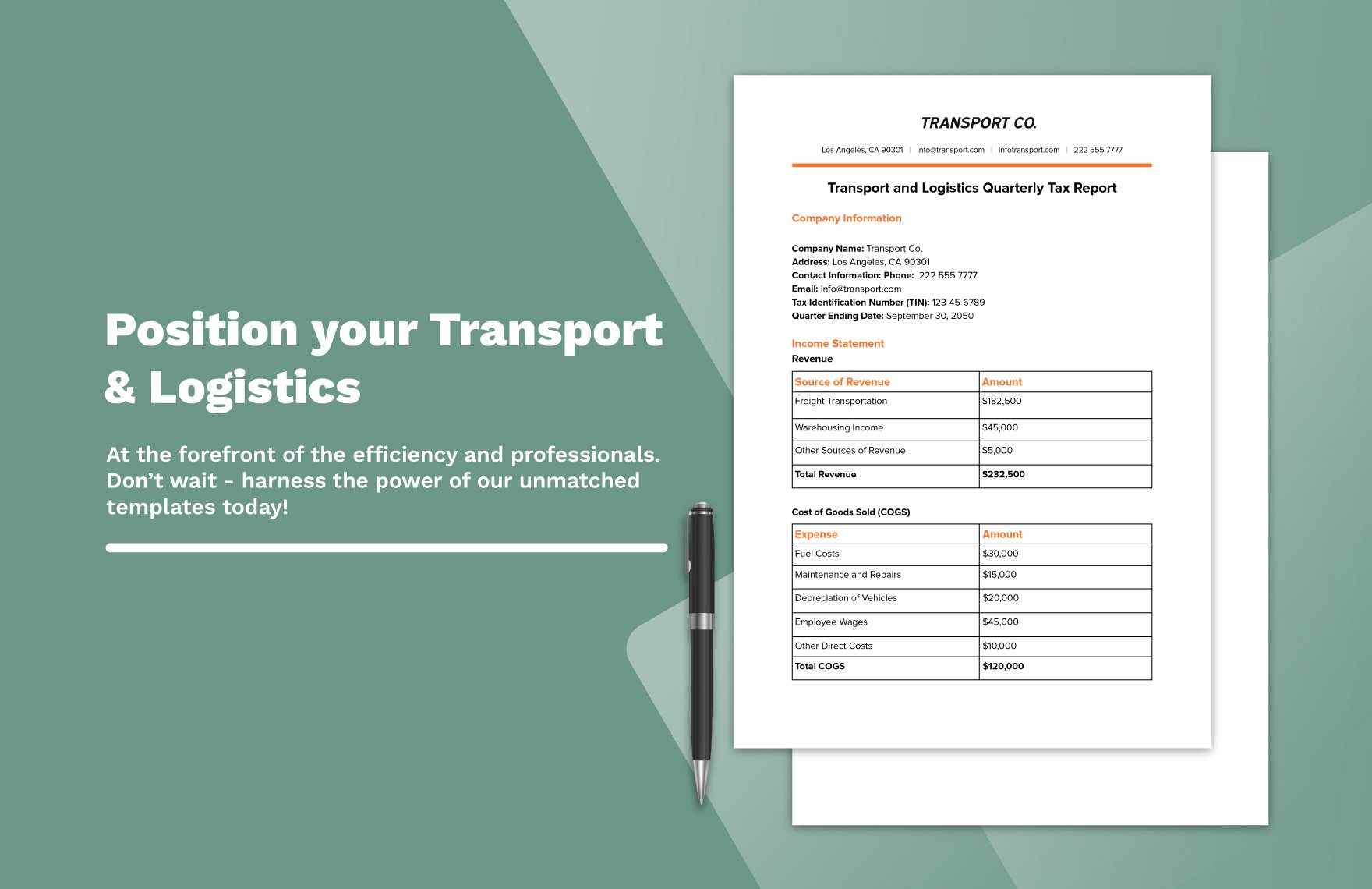 Transport and Logistics Quarterly Tax Report Template