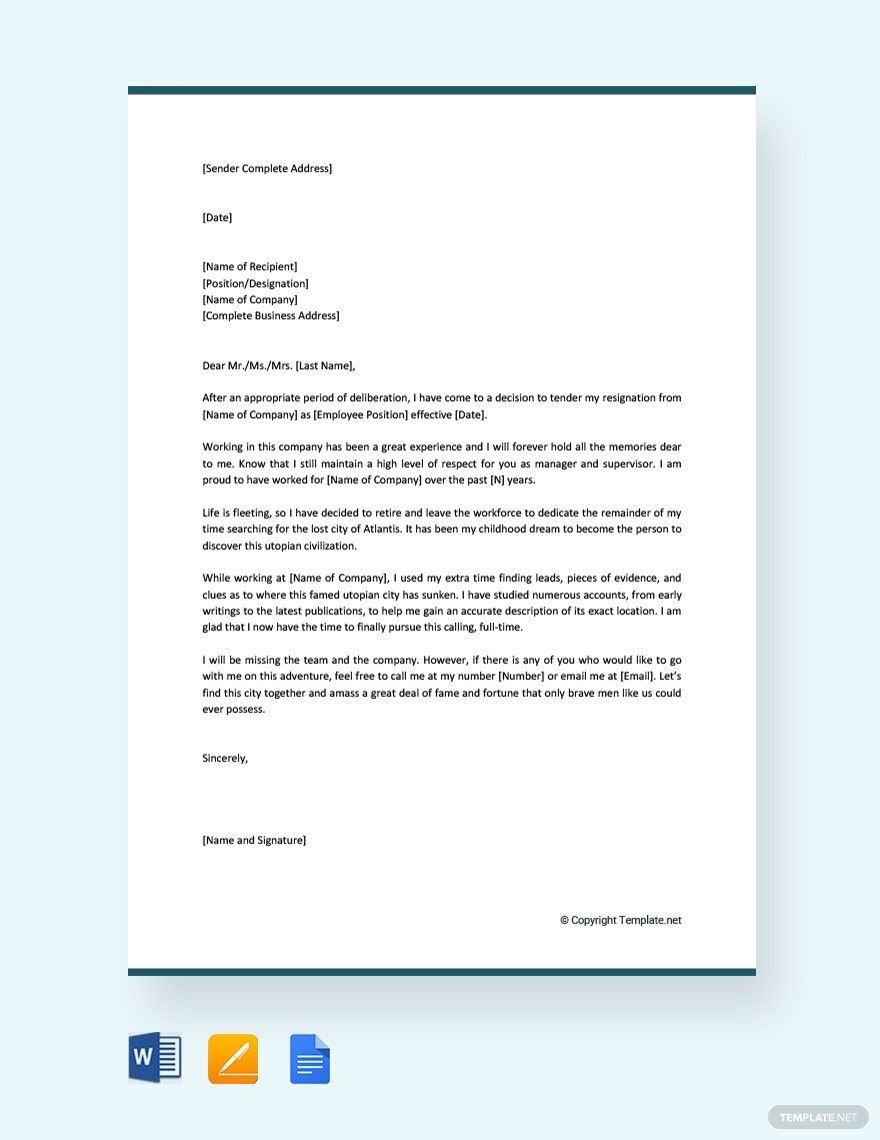 Free Funny Retirement Resignation Letter Template