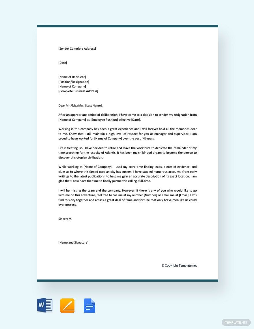 Funny Retirement Resignation Letter Template Free Pdf Google Docs My 