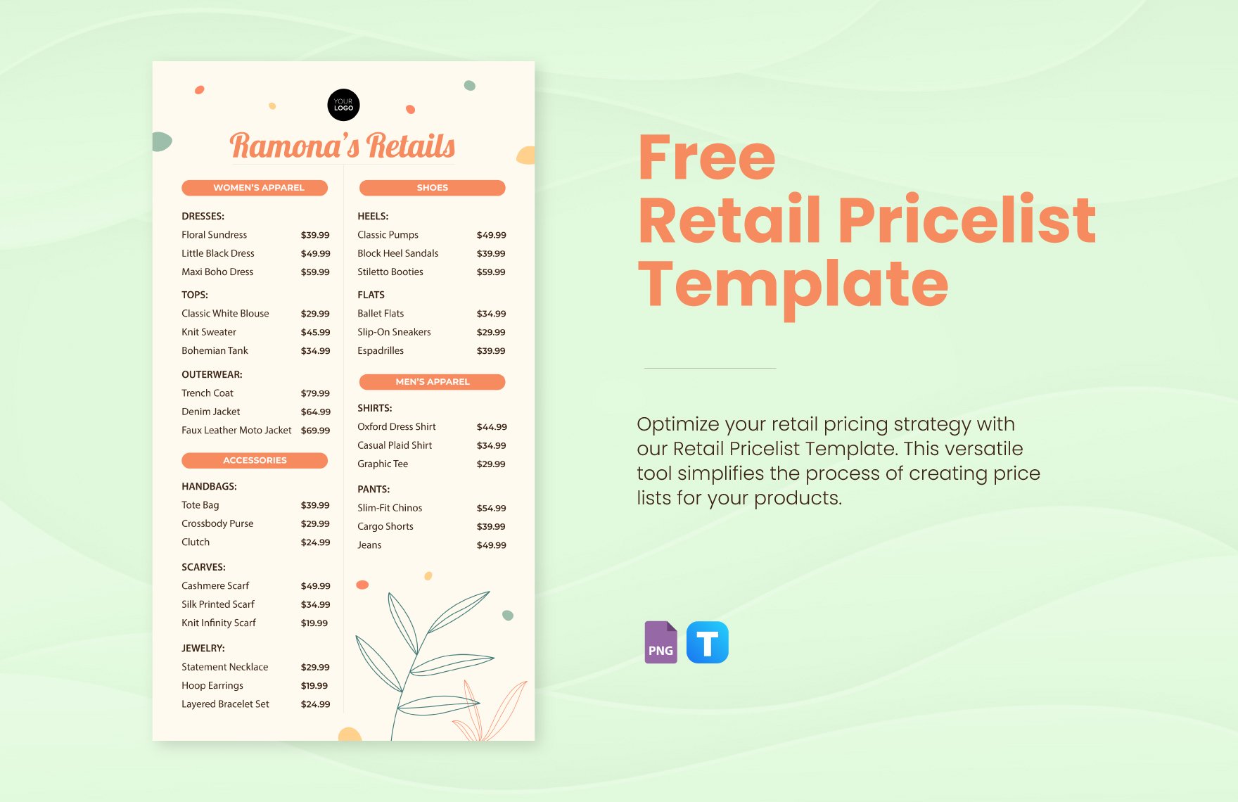 Free Retail Pricelist Template in PNG