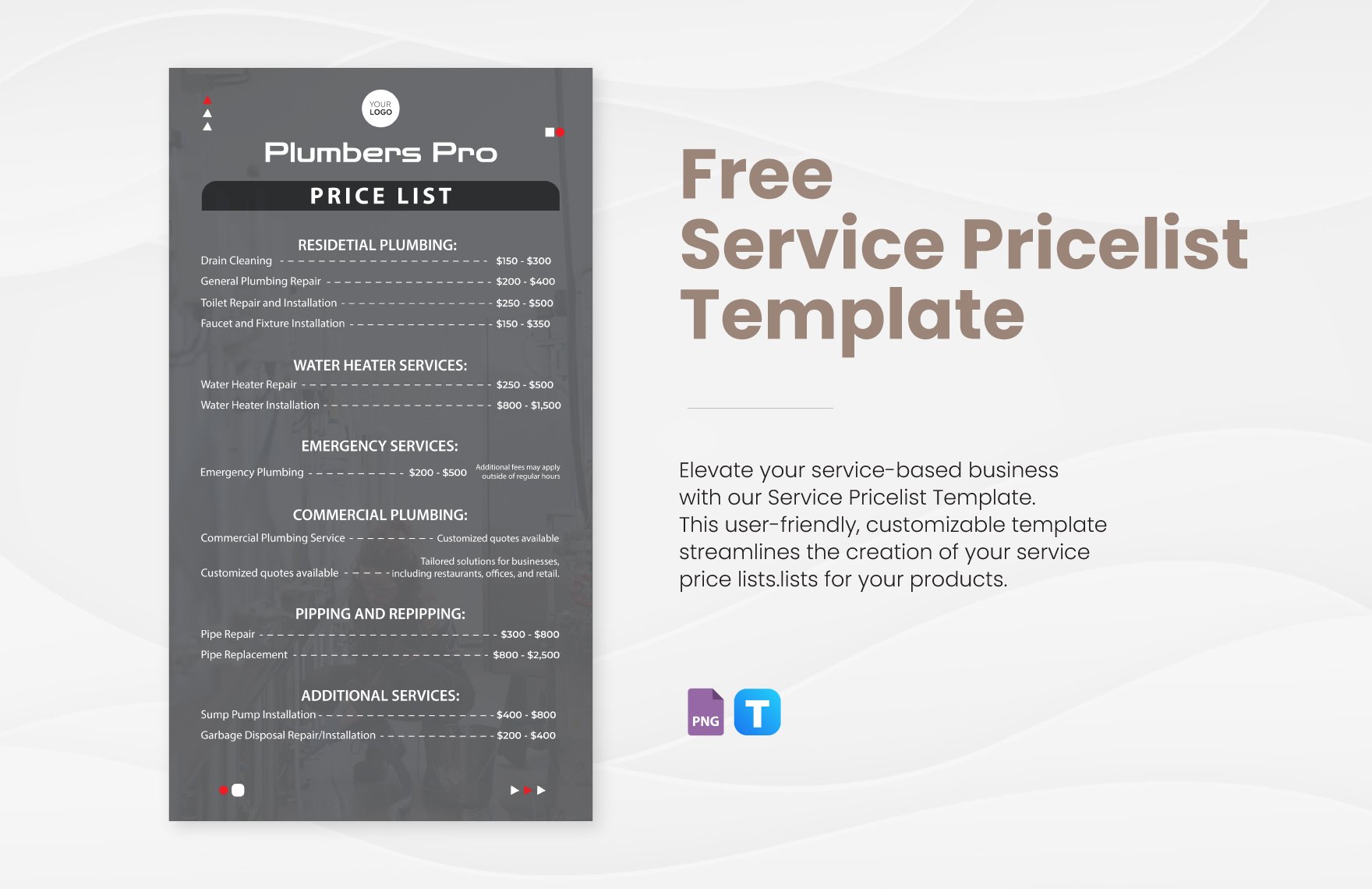 Service Pricelist Template in PNG