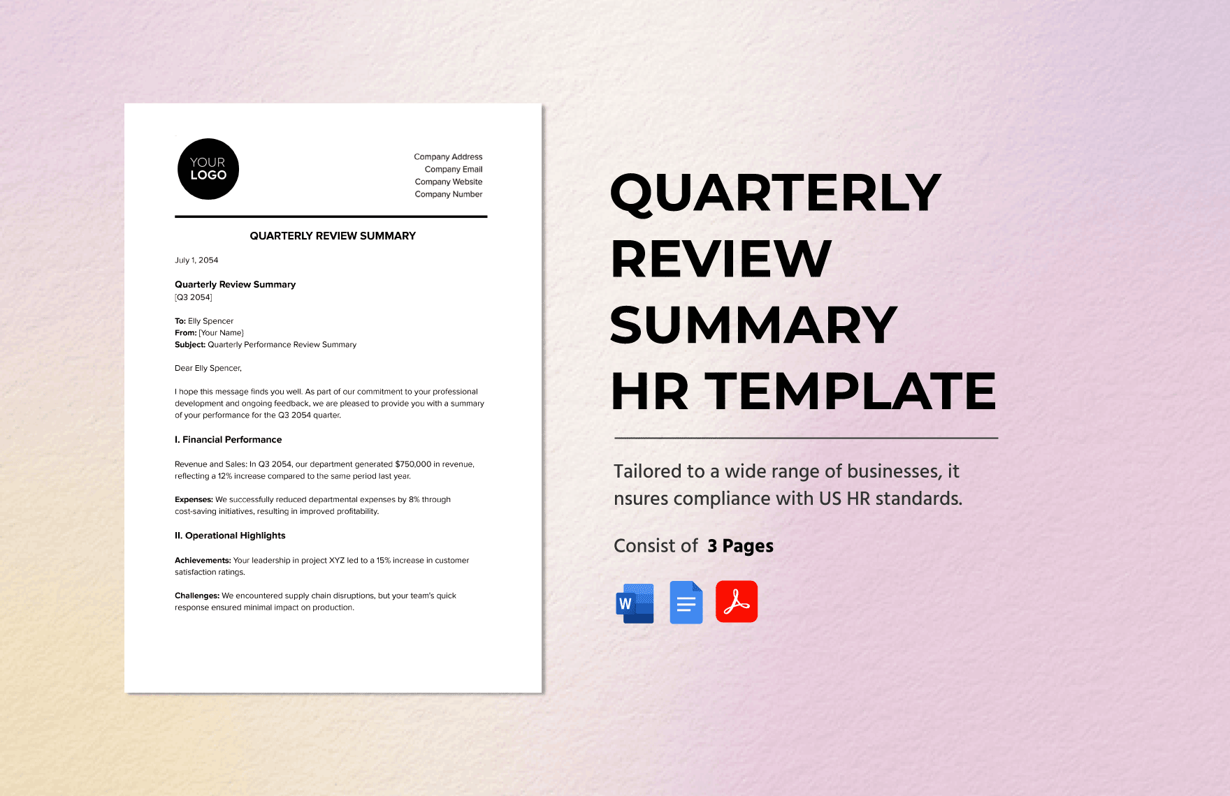 Quarterly Review Summary HR Template