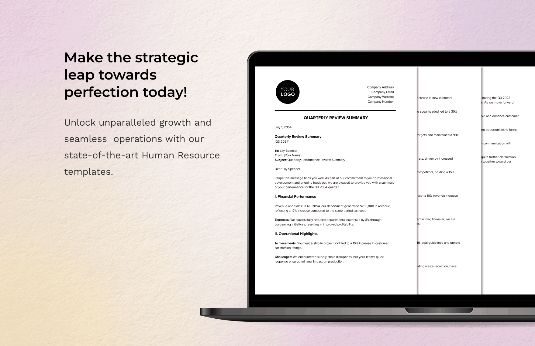 Quarterly Review Summary HR Template