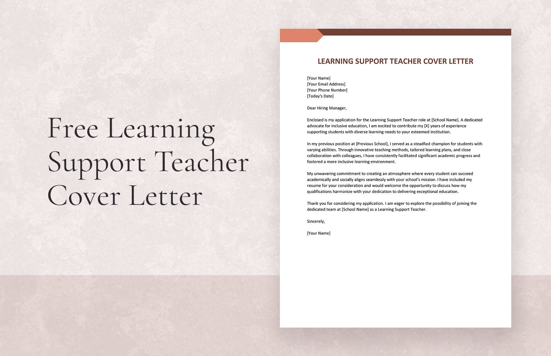 Learning Support Teacher Cover Letter