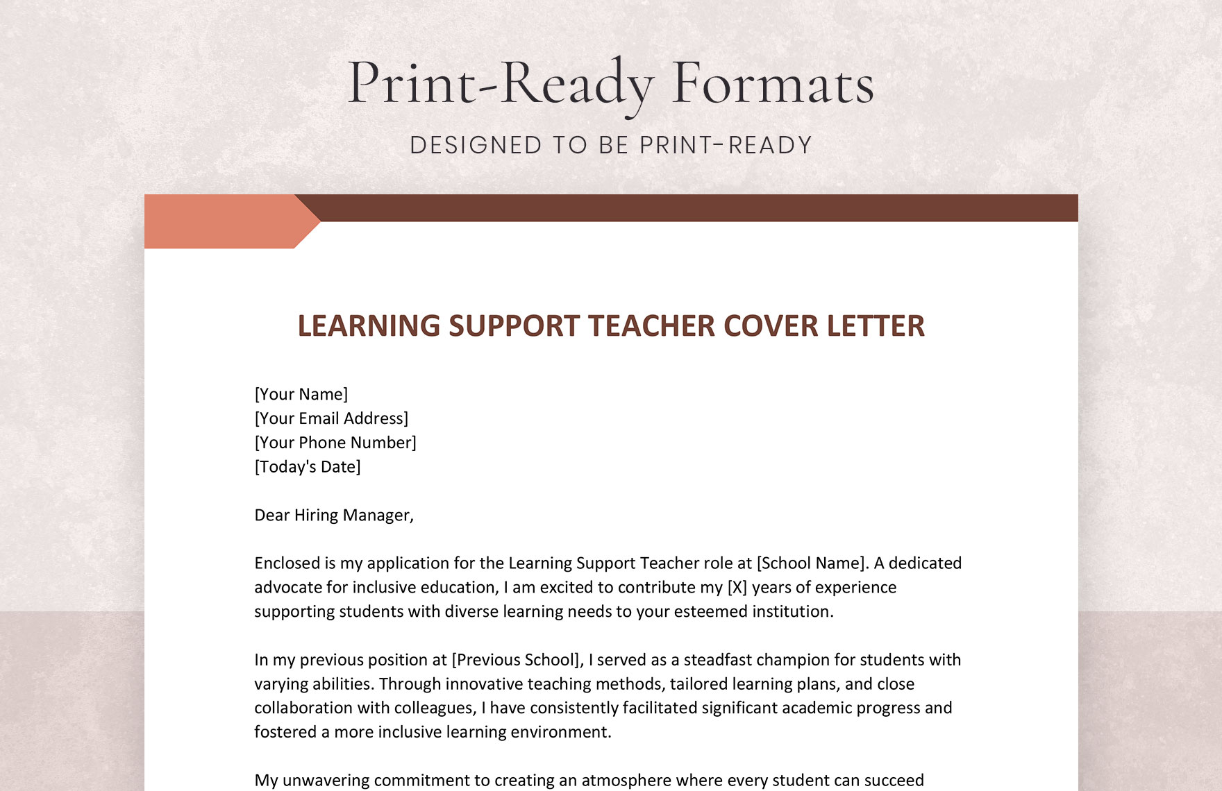 Learning Support Teacher Cover Letter