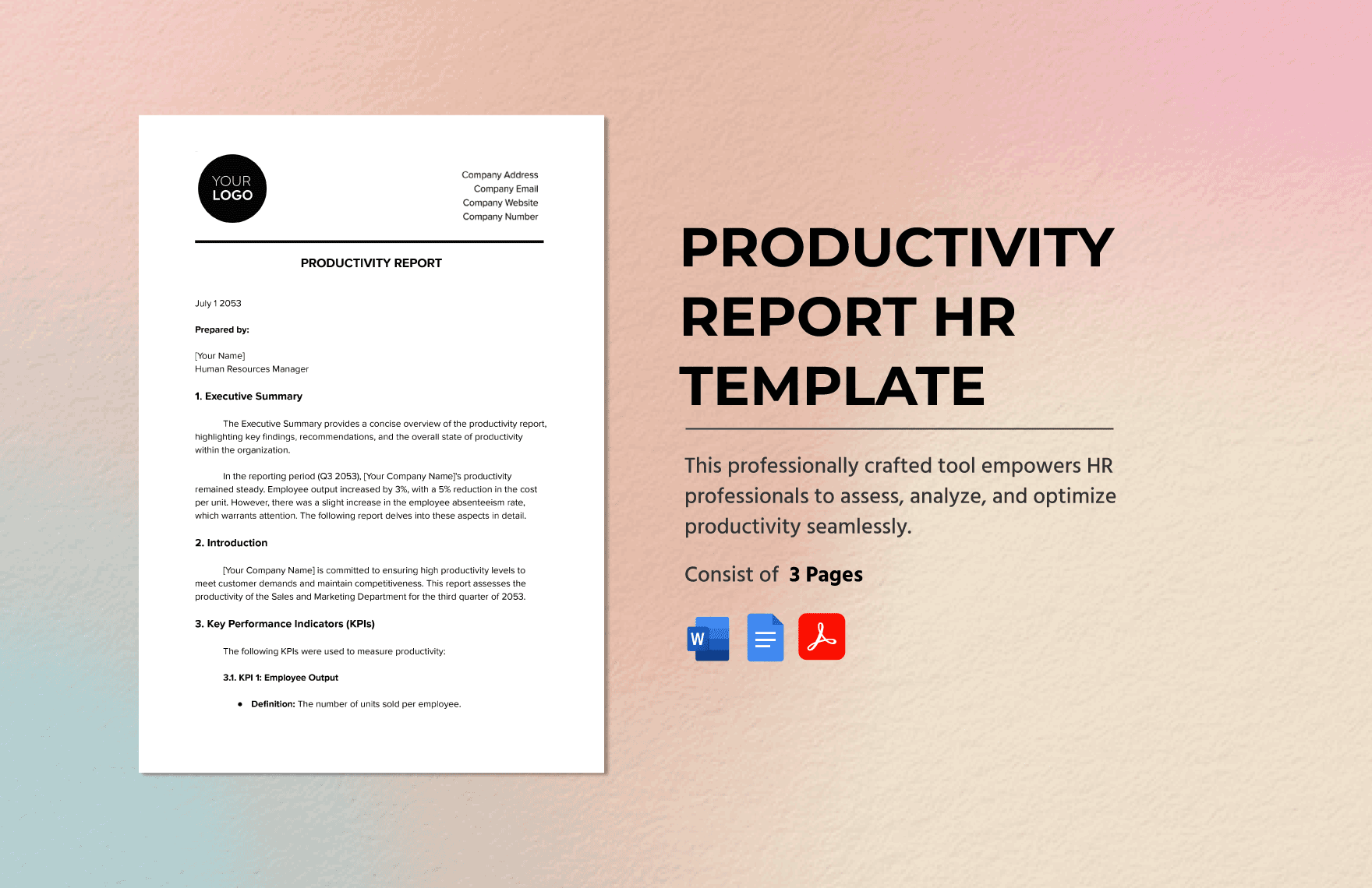 Productivity Report HR Template in Word, Google Docs, PDF